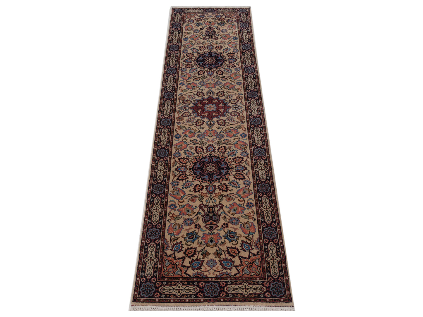 Crown 147783 Ivory Black 2.8x10 Hand Knotted Rug