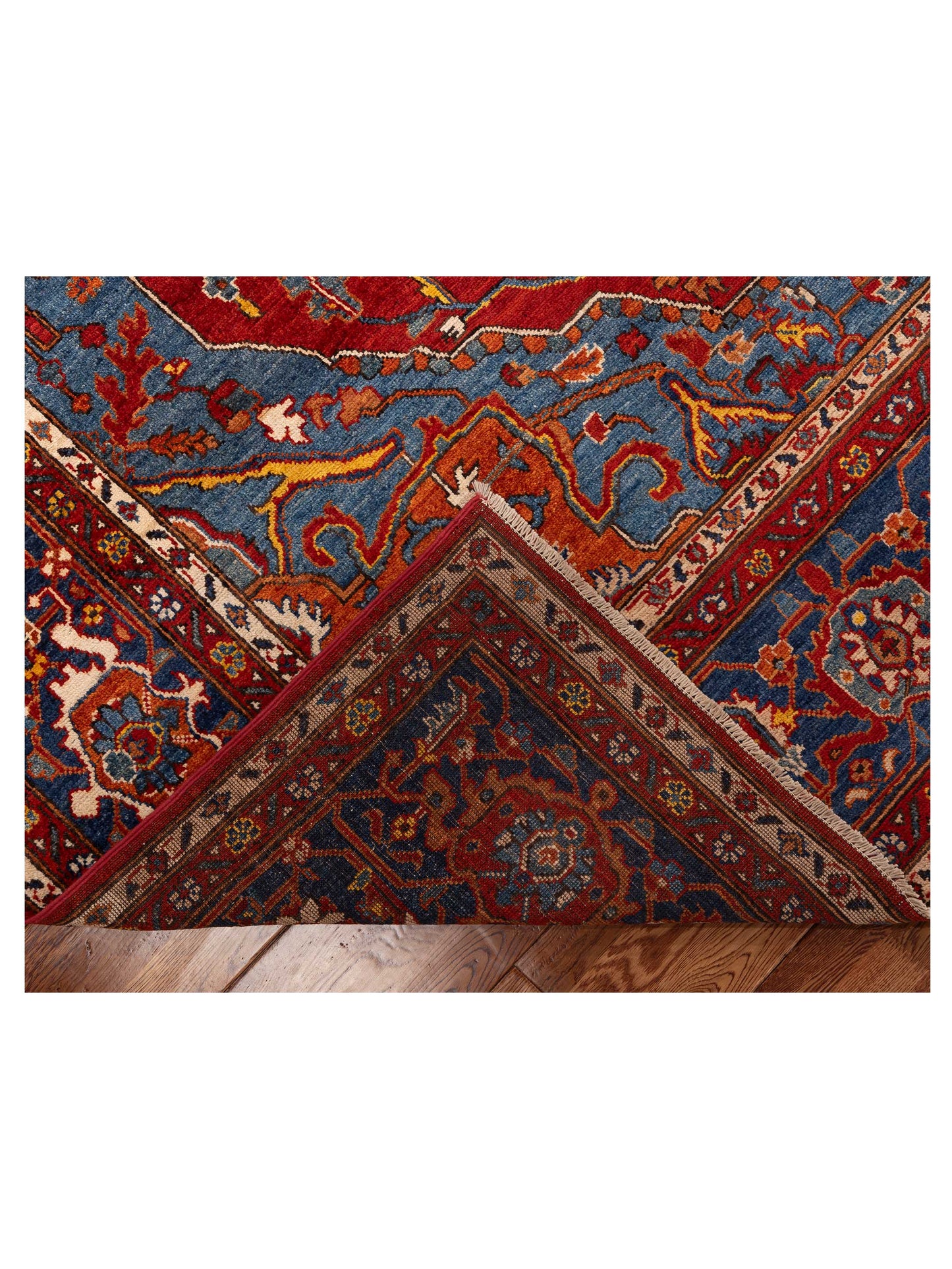 Artisan Kazak 151858 Red Blue 8.4x10.7 Hand Knotted Rug