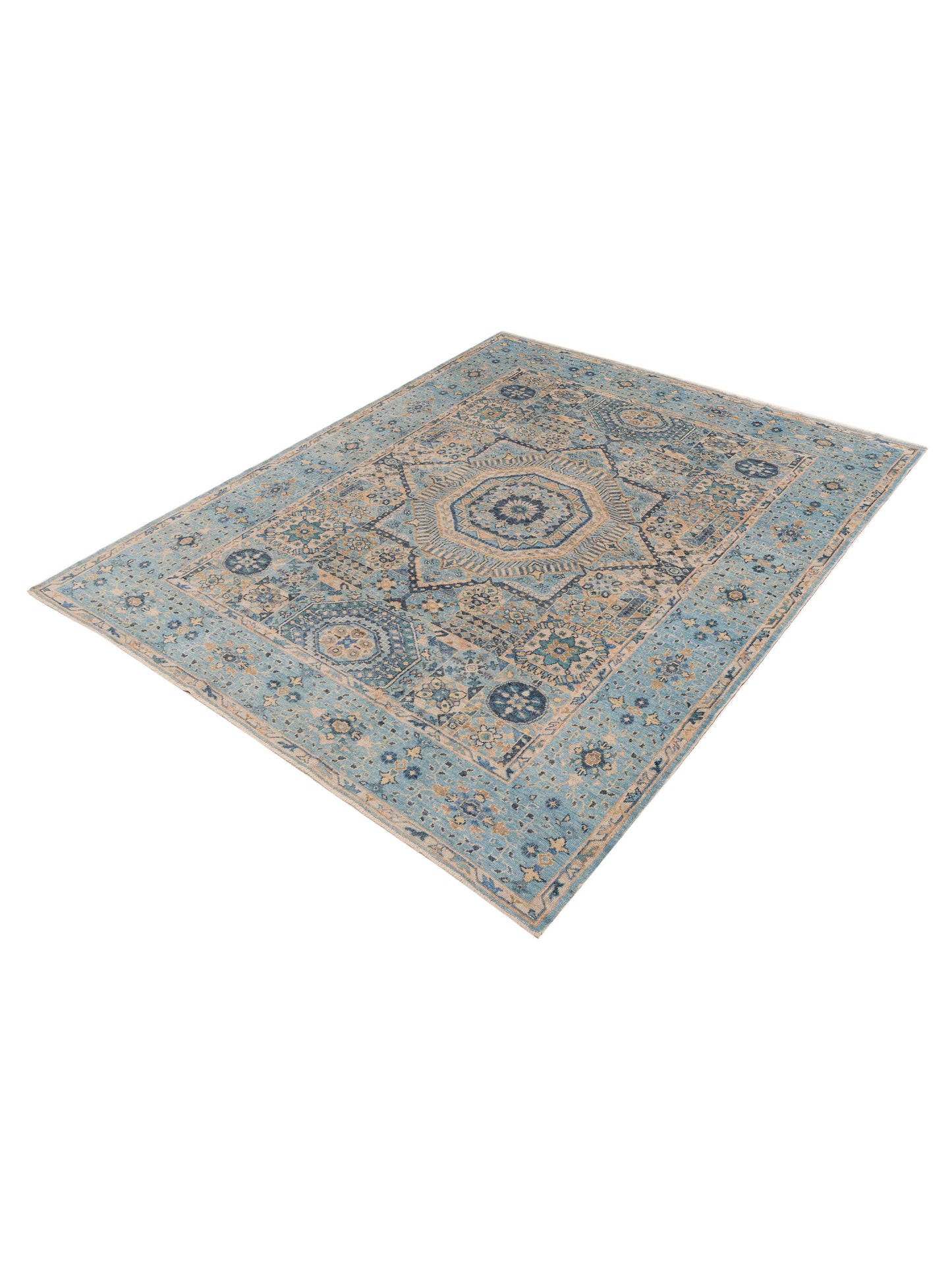 Angora Oushak 154966 Blue Blue 9.4x11.9 Hand Knotted Rug