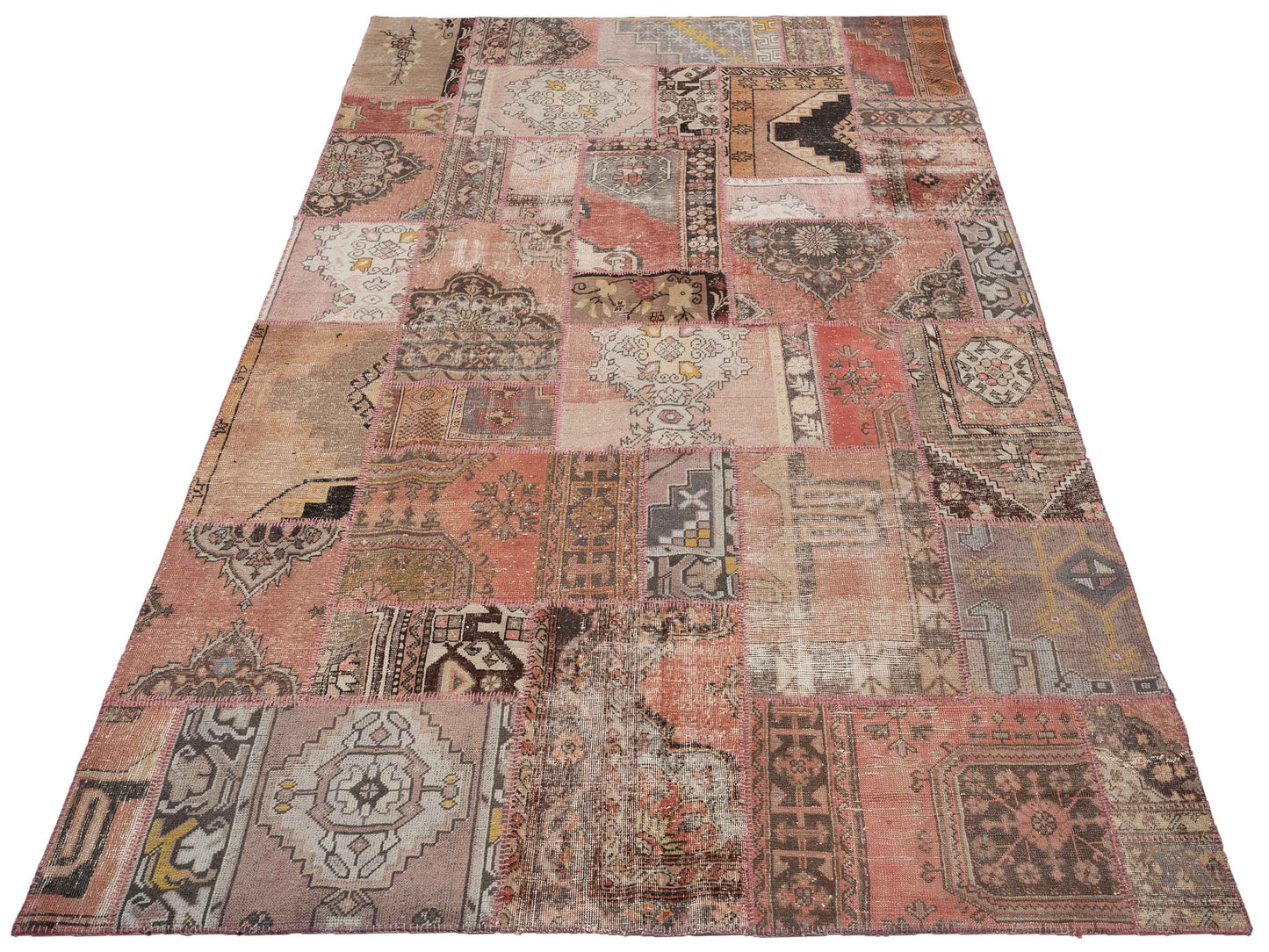 Turkish Vestige Patchwork 111890 Pink Brown 7.8x12 Hand Knotted Rug