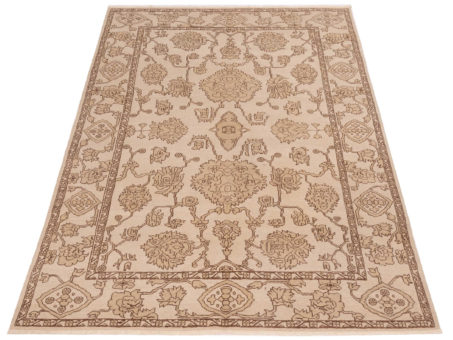 Defne Jade Ivory Dark Brown 6.5x9.5 Hand Knotted Rug