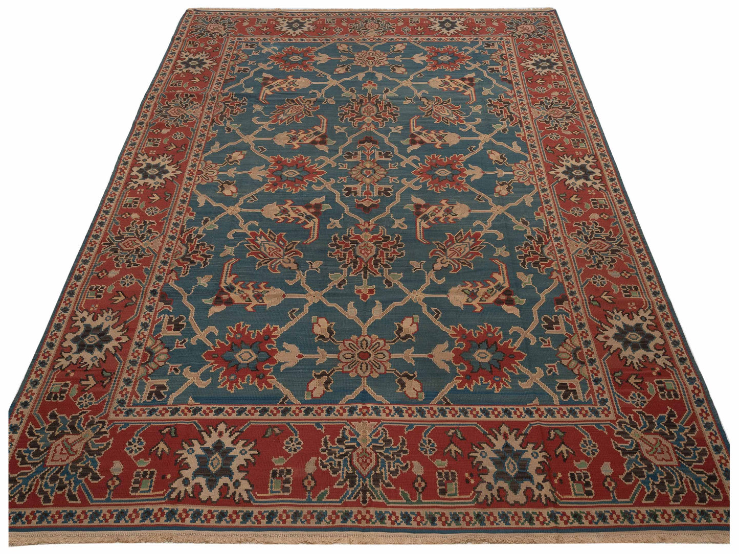 Transilvanian Kilim 69997 Blue Red 9.2x11.10 Hand Woven Rug