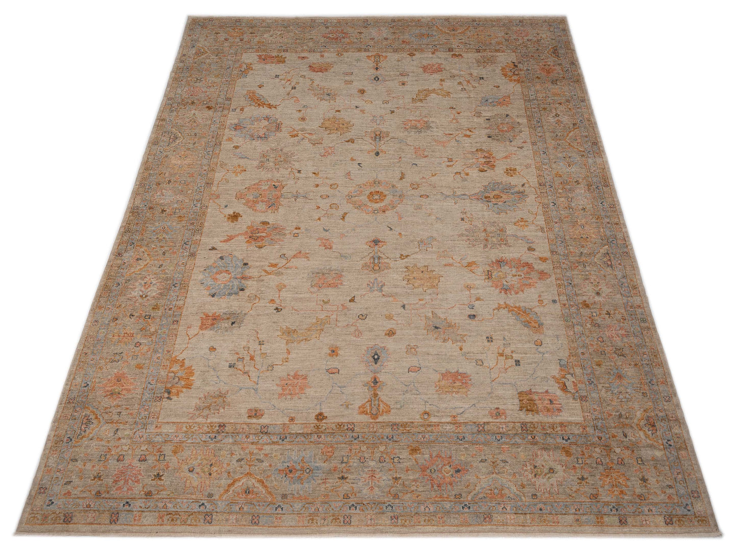 Angora Oushak 149483 Ivory Light Brown 13x16.4 Hand Knotted Rug