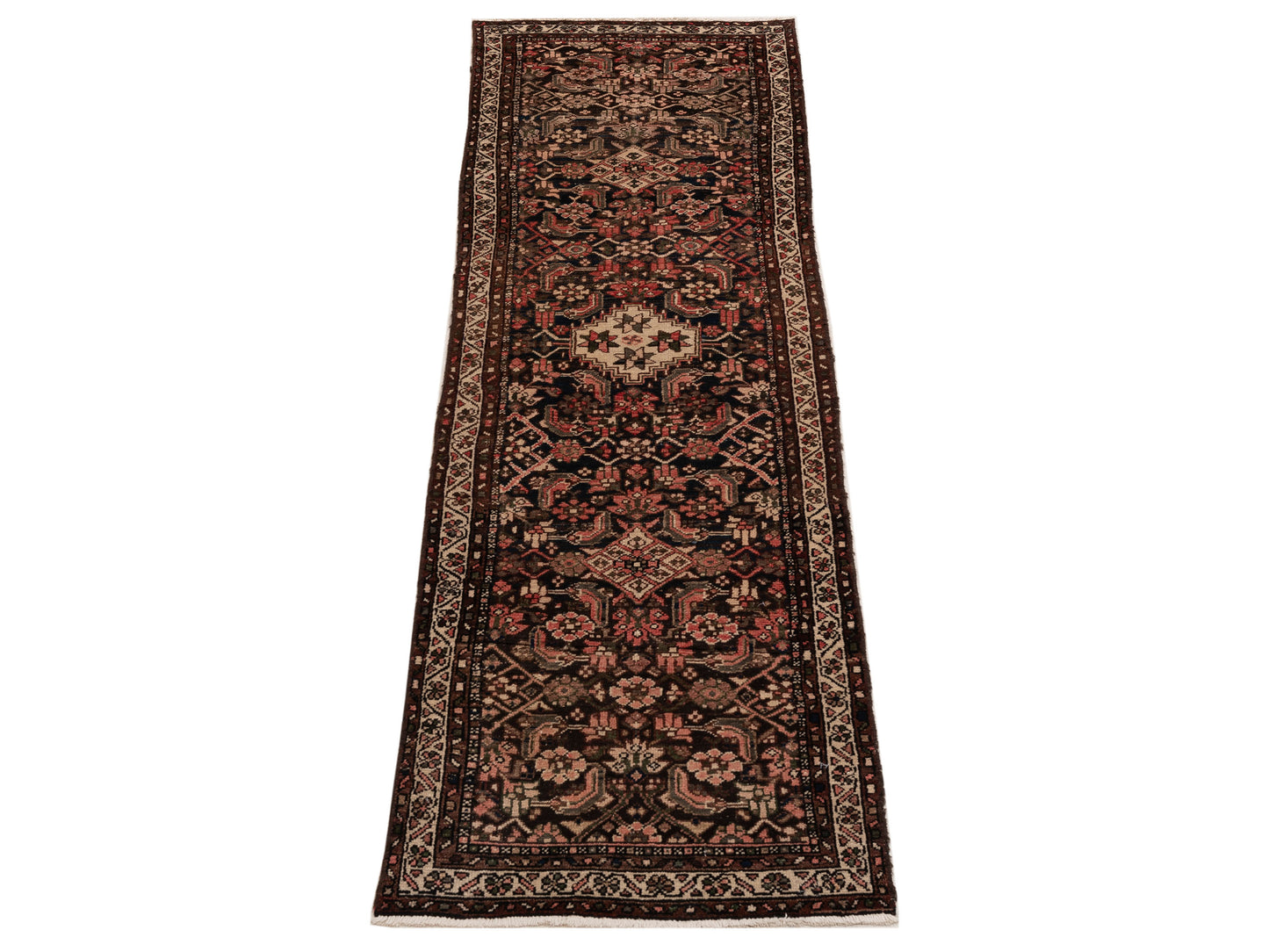 Persian 81187 Dark Brown Ivory 2.8x9.4 Hand Knotted Rug