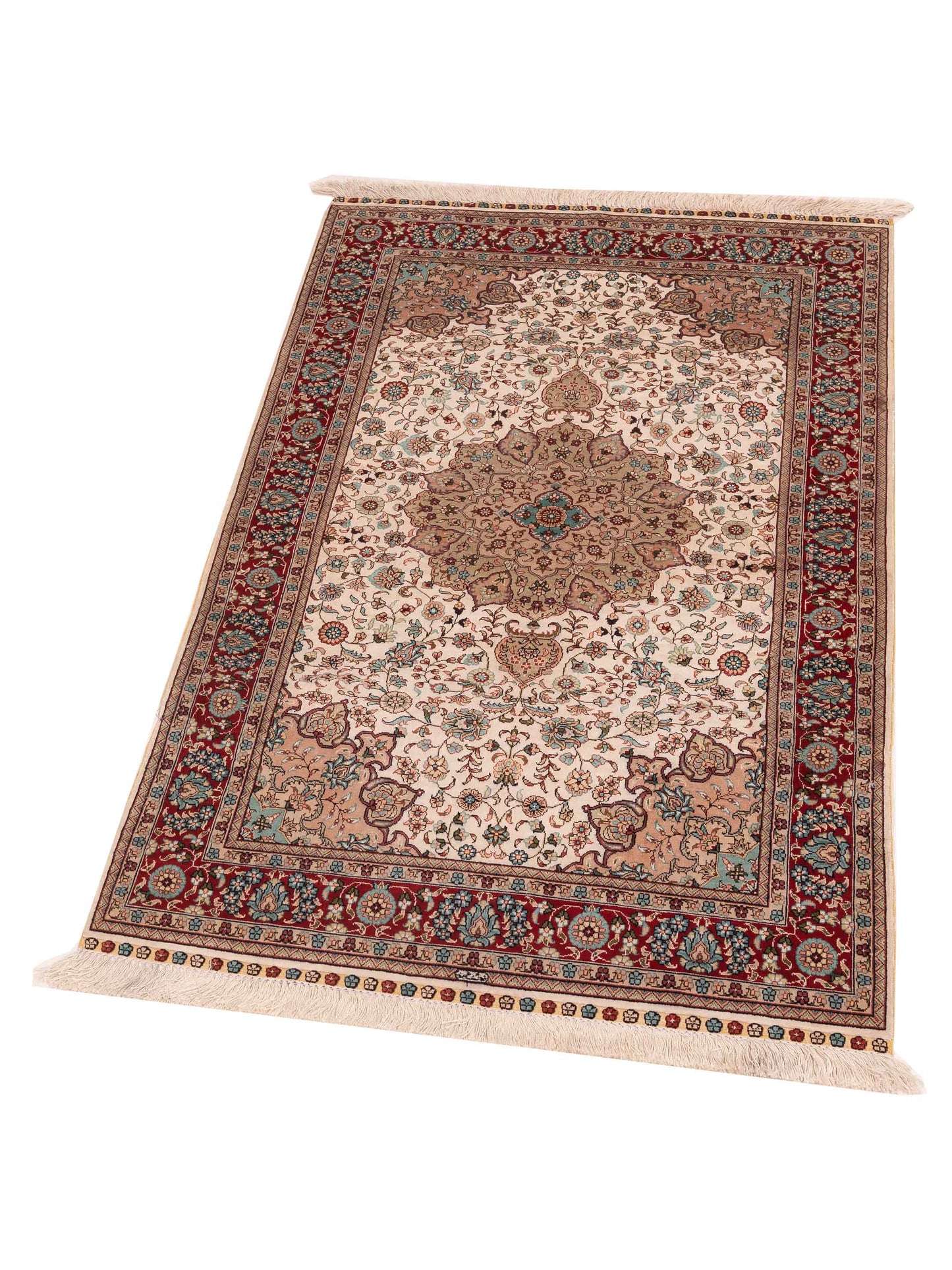Pure Silk 114512 Ivory Red 3x5.2 Hand Knotted Rug