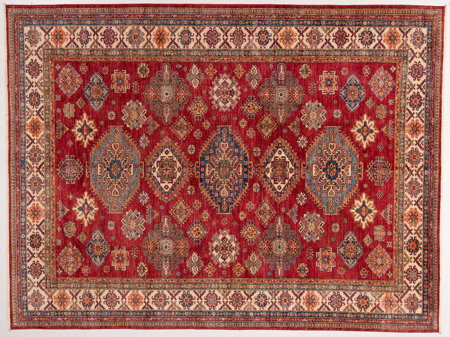 Artisan Kazak 151914 Red Ivory 8.11x11.11 Hand Knotted Rug
