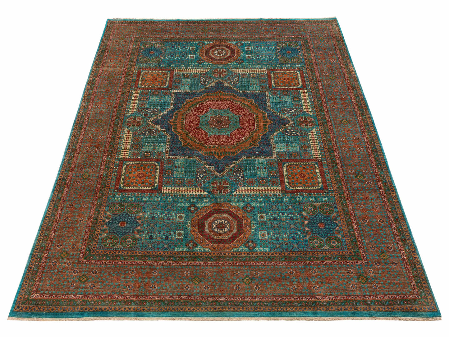 Artisan Mamluk 155044 Turquoise Brown 9.1x12.6 Hand Knotted Rug