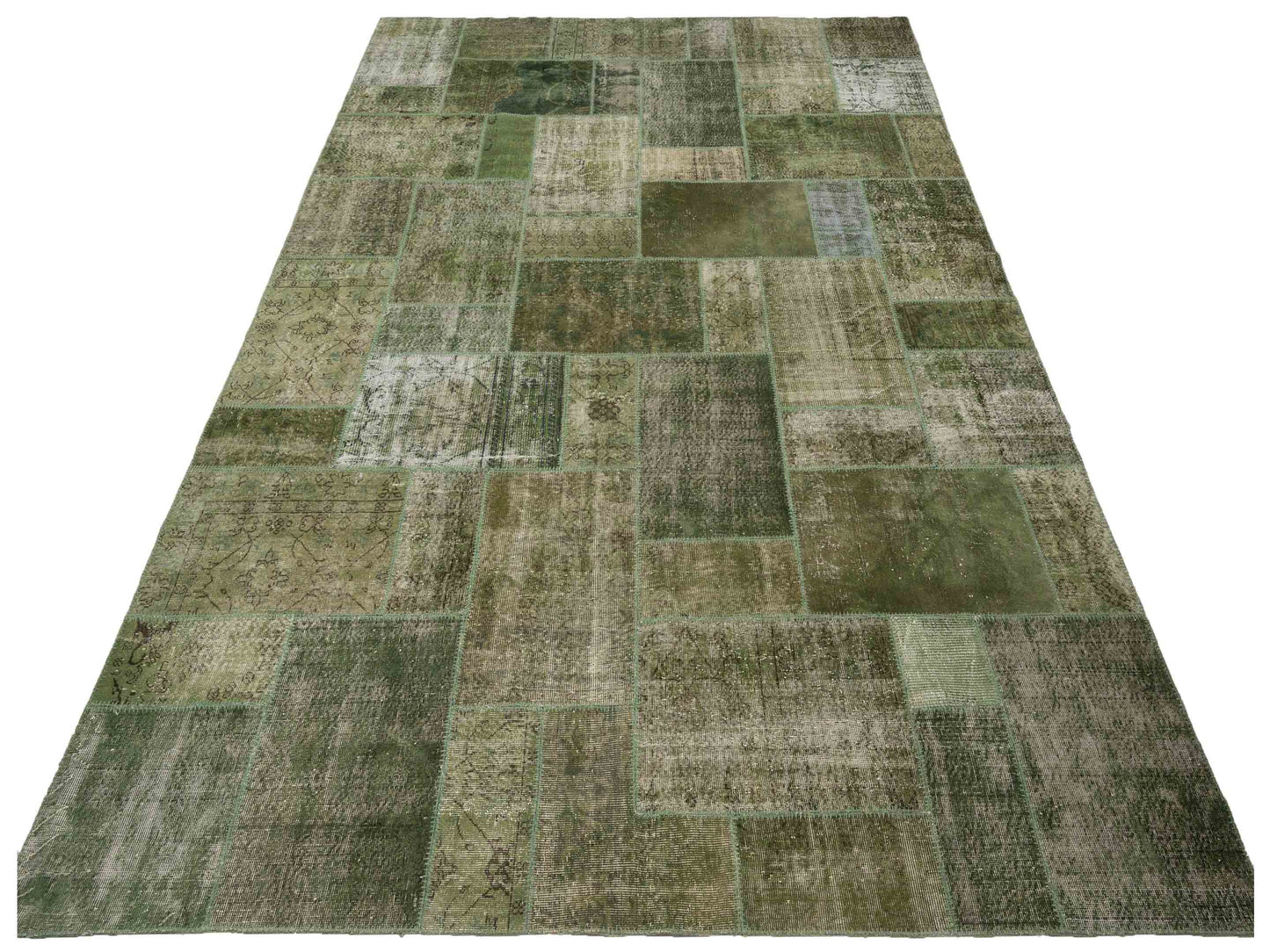 Turkish Vestige Patchwork 114835 Green 9.10x13.10 Hand Knotted Rug