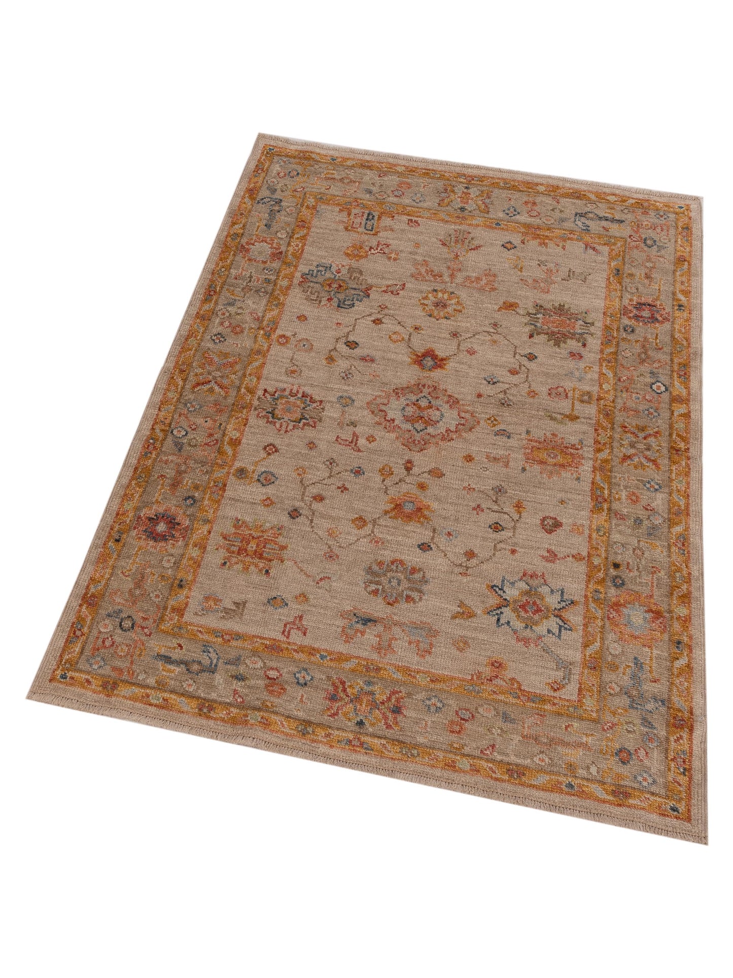 Angora Oushak 150367 Beige Brown 4x6.1 Hand Knotted Rug