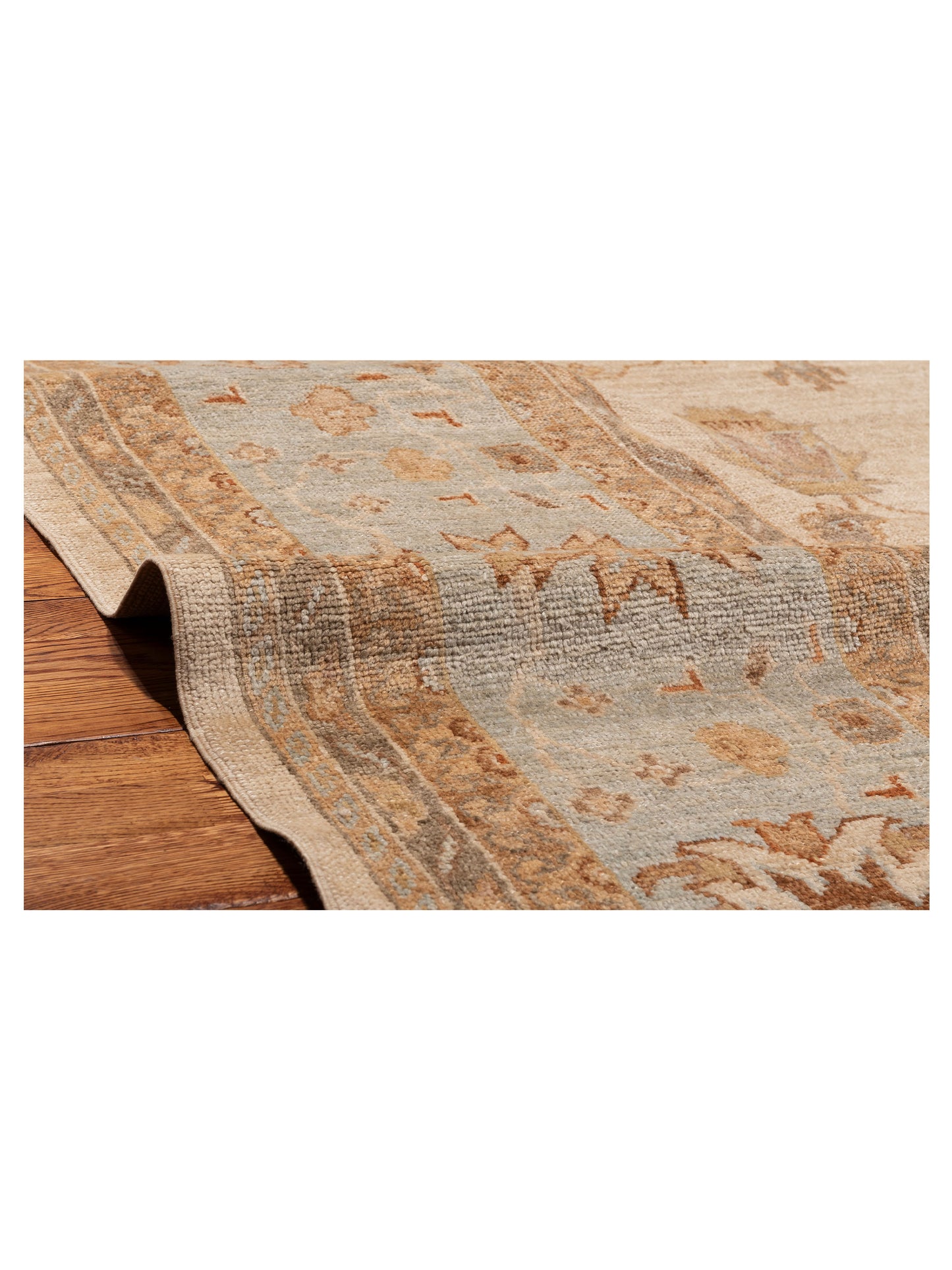 Angora Oushak 128114 Ivory Blue 13.4x16 Hand Knotted Rug