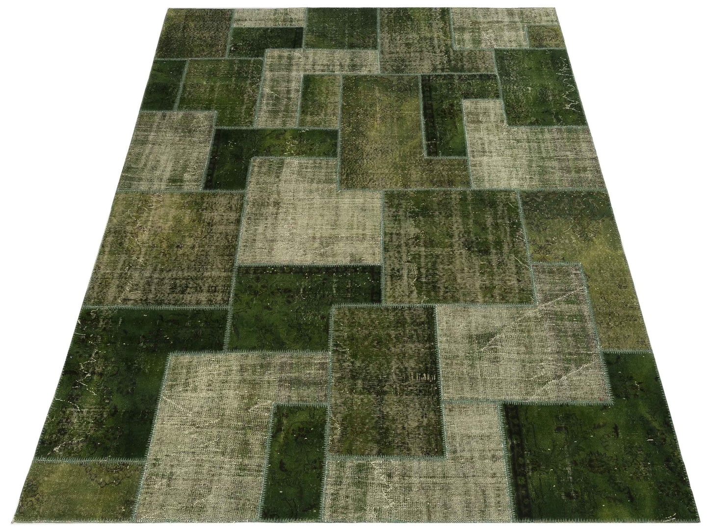 Turkish Vestige Patchwork 108980 Green 8.11x11.5 Hand Knotted Rug