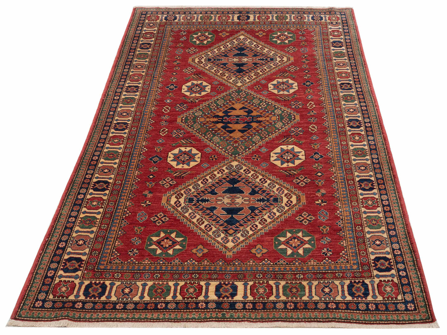 Artisan Kazak 146081 Red Ivory 5.7x8.3 Hand Knotted Rug