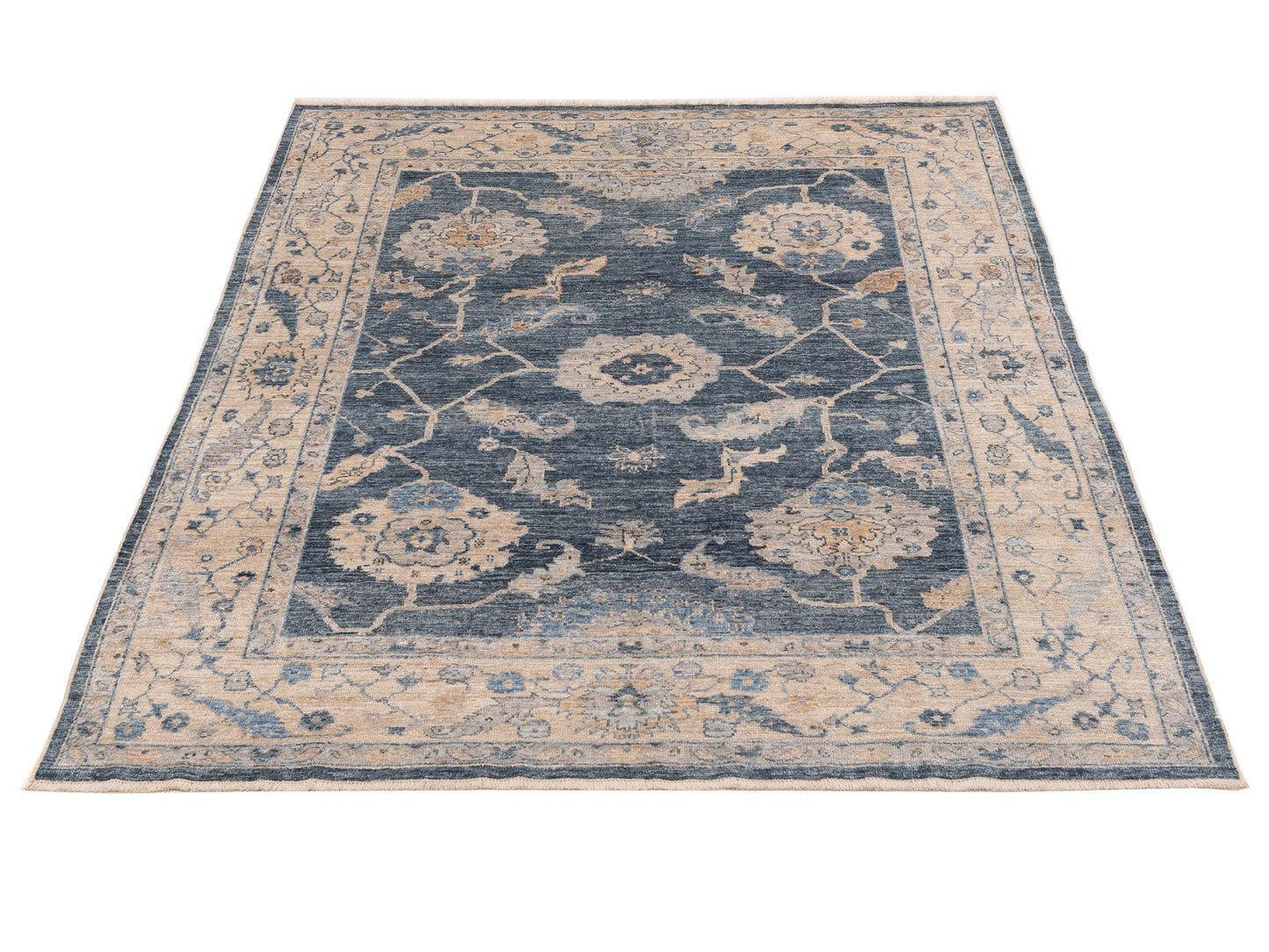 Angora Oushak 153505 Blue Ivory 8x8.9 Hand Knotted Rug