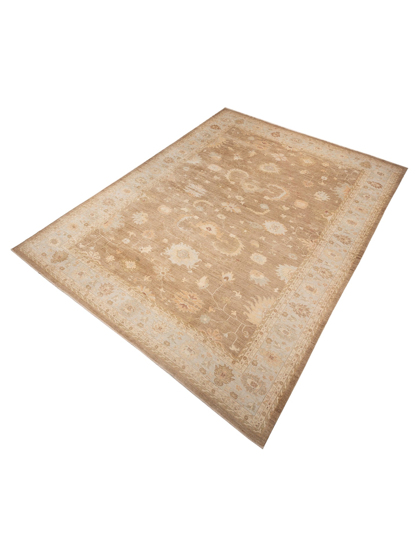 Angora Oushak 128117 Brown Ice Blue 15.5x20.6 Hand Knotted Rug
