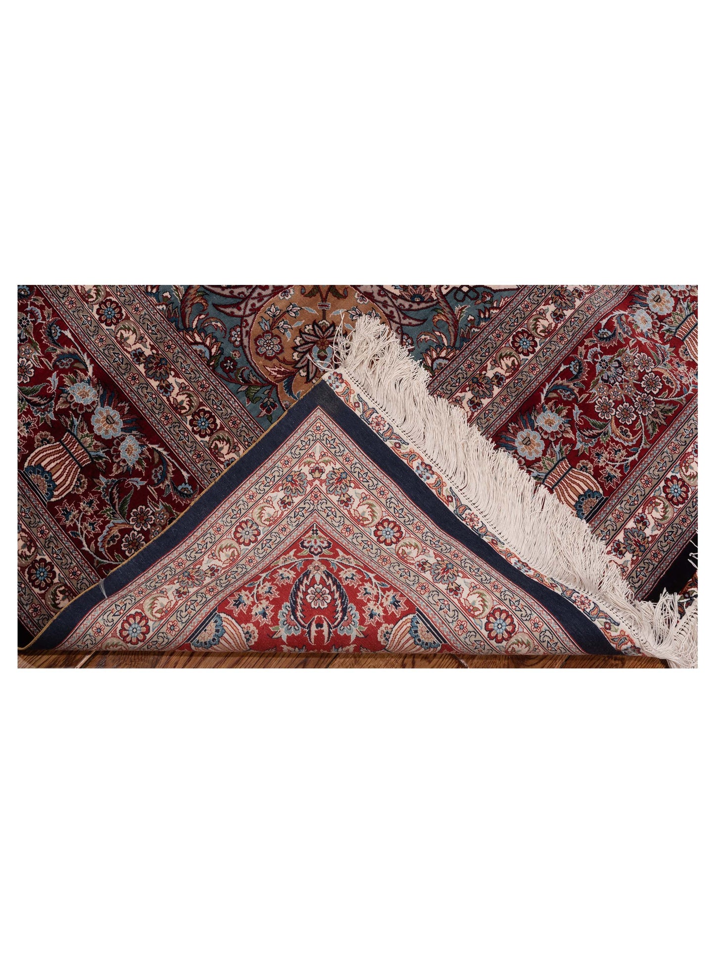 Pure Silk 125329 Navy Red 8.1x10 Hand Knotted Rug