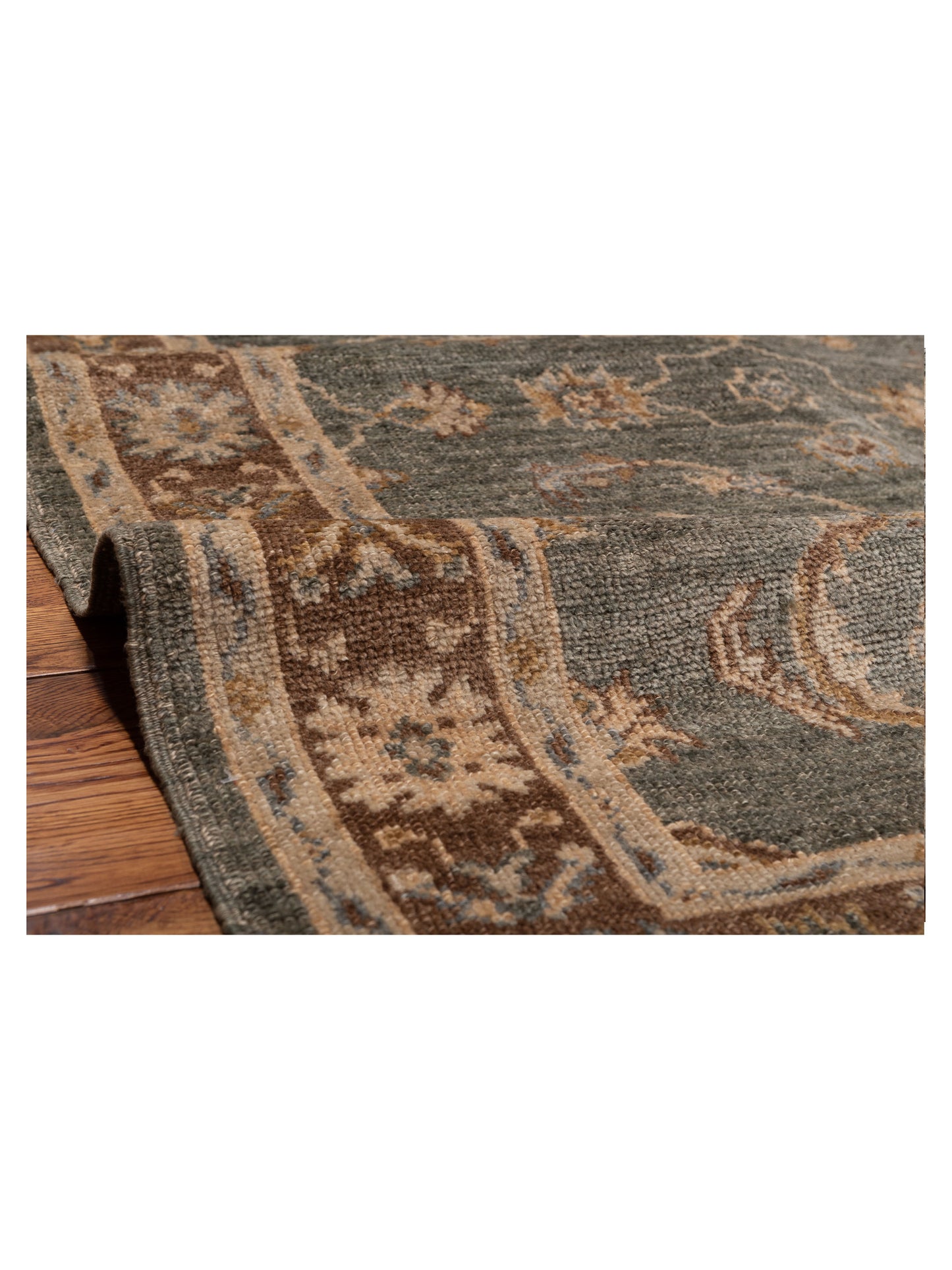 Angora Oushak 117573 Green Brown 4.1x5.5 Hand Knotted Rug
