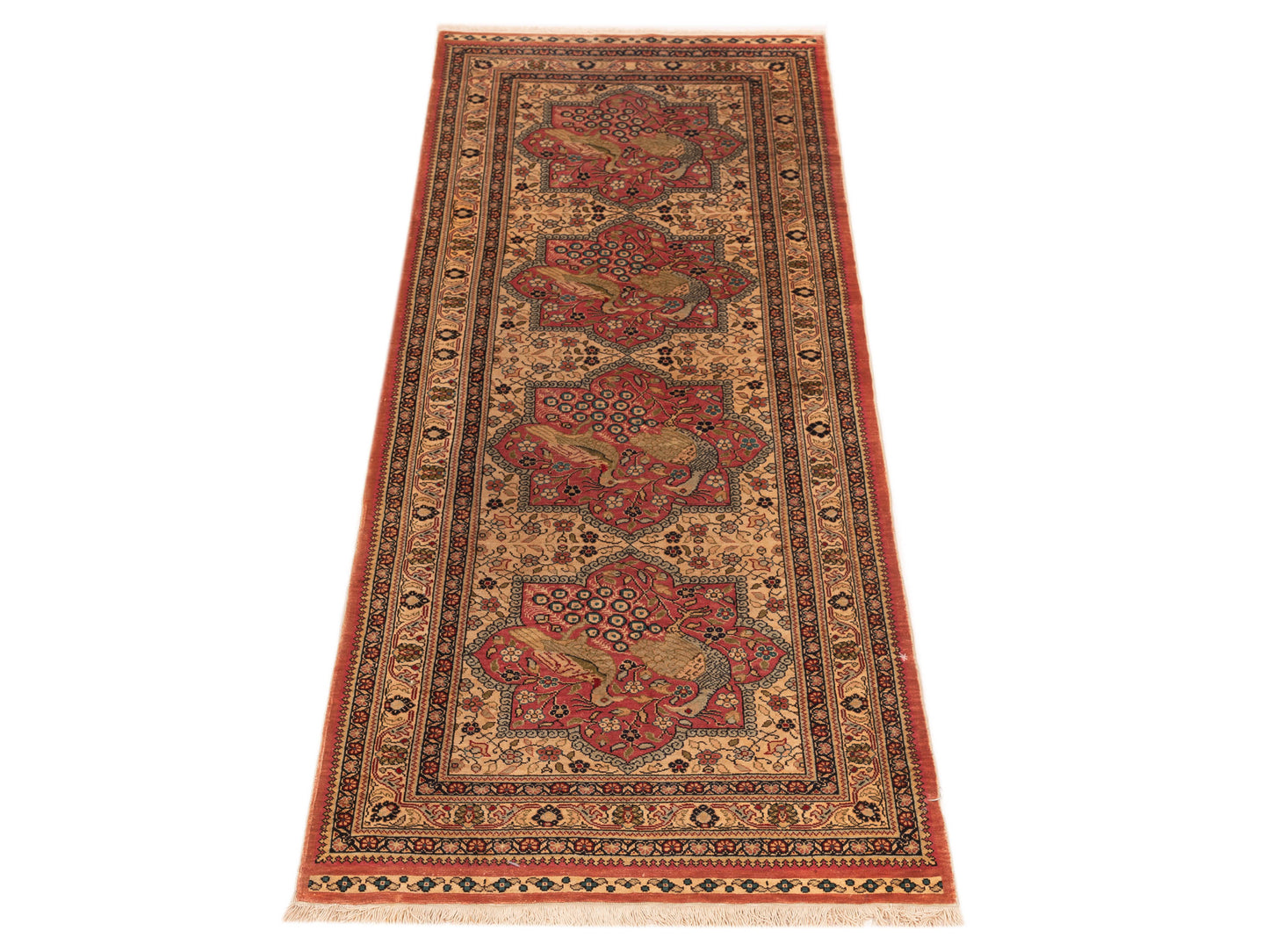 Pure Silk 124061 Beige Pink 2.2x5.7 Hand Knotted Rug