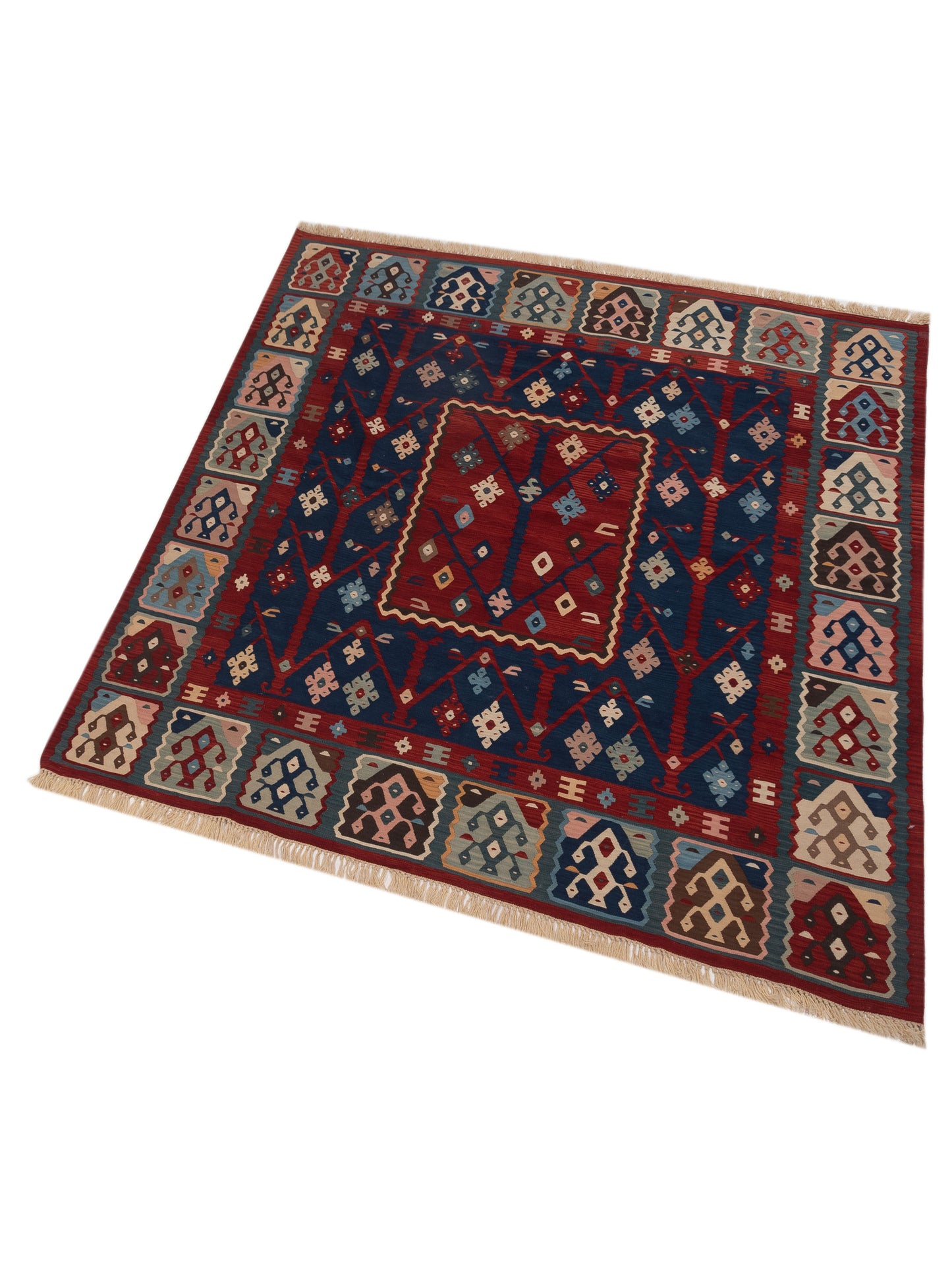 Transilvanian Kilim 67351 Navy Red 6.11x7.1 Hand Woven Rug