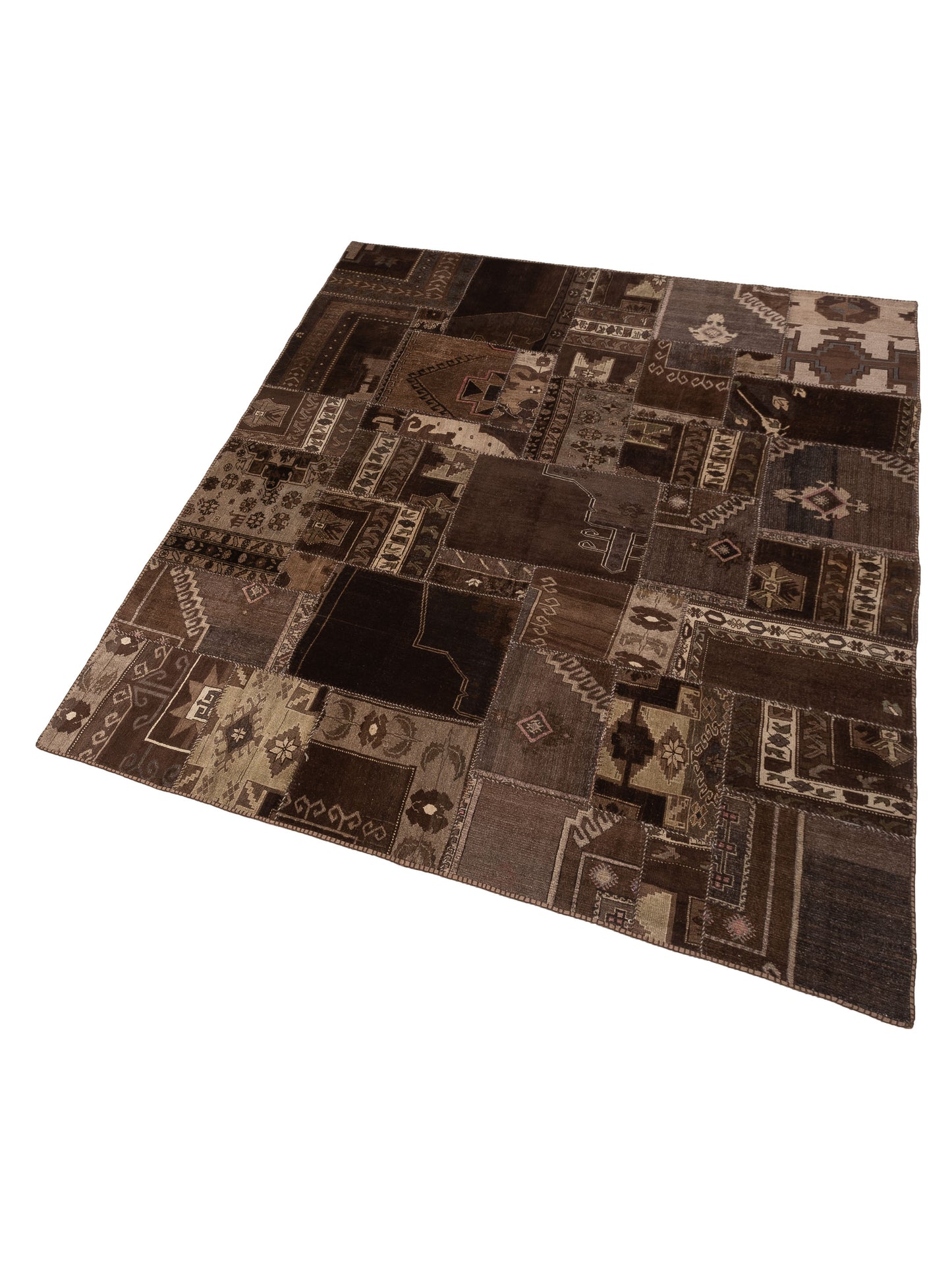 Turkish Vestige Patchwork 108895 Dark Brown 9.10x11.5 Hand Knotted Rug