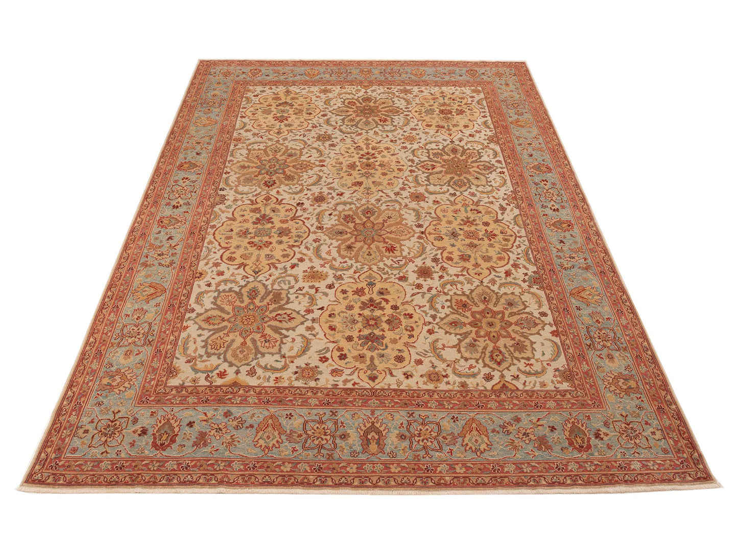 Antique Loom 107962 Beige Blue 9.4x13.4 Hand Knotted Rug