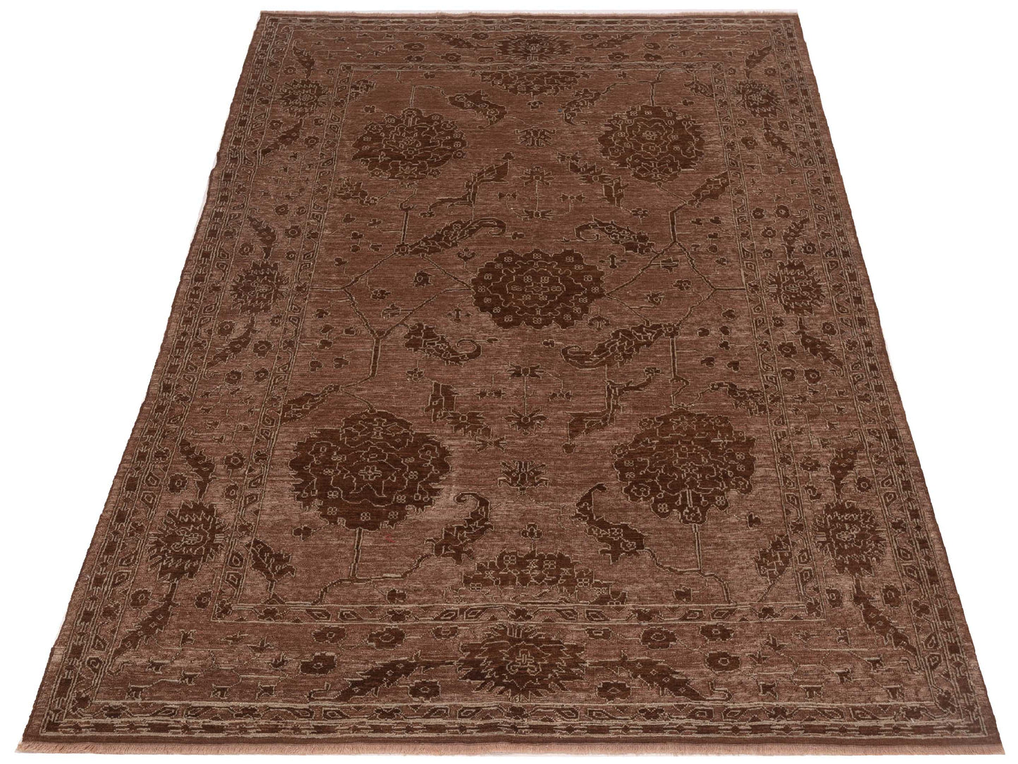Defne Ruby Brown Ice Blue 6.5x9 Hand Knotted Rug