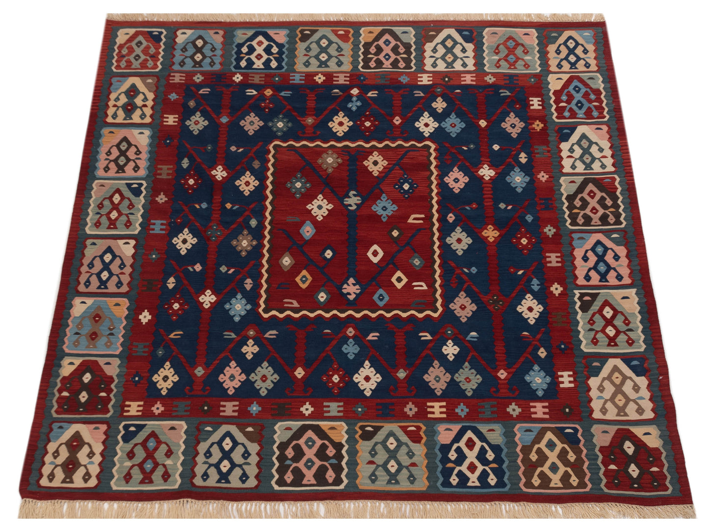 Transilvanian Kilim 67351 Navy Red 6.11x7.1 Hand Woven Rug