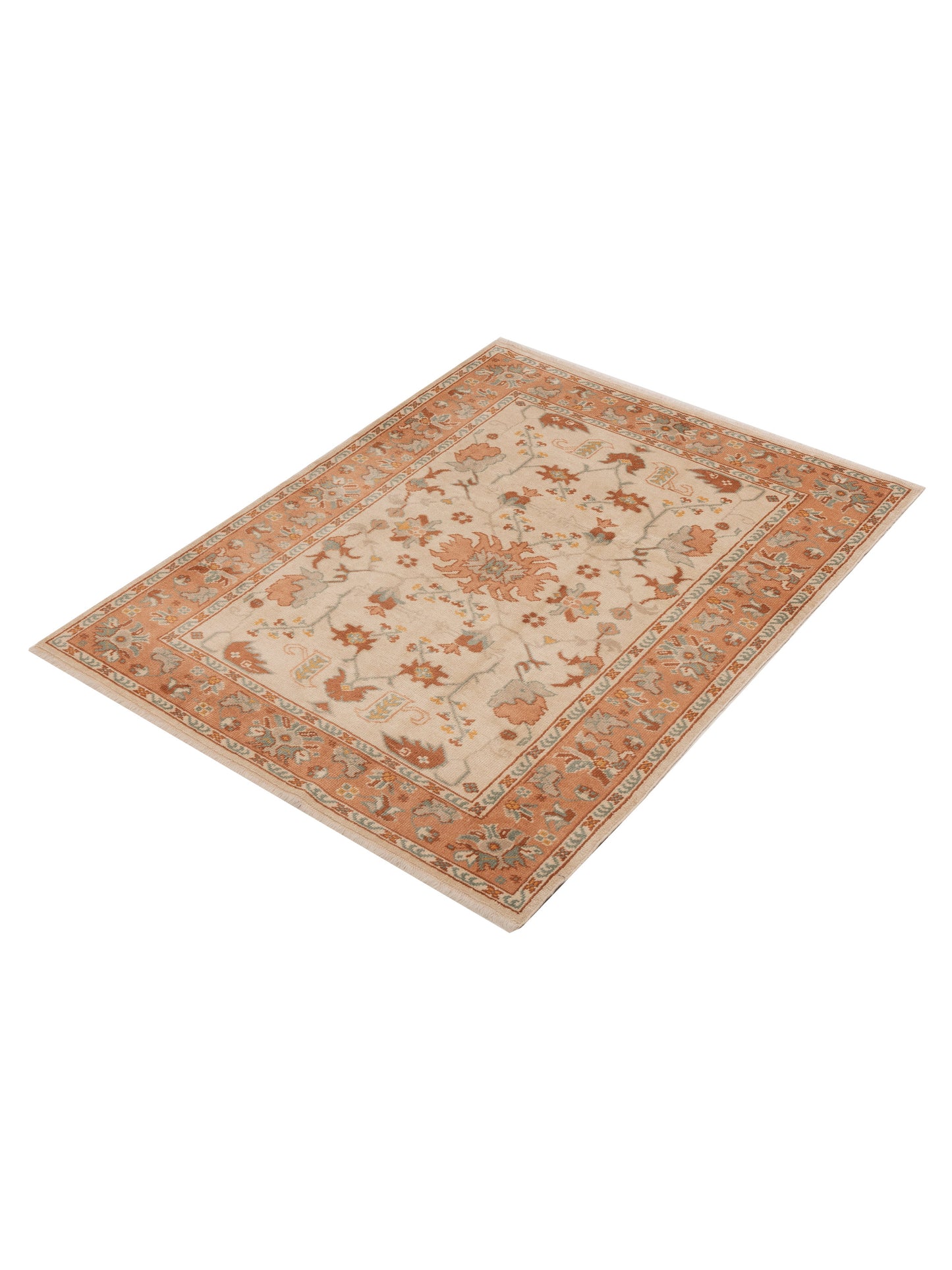 Anadol Oushak 129728 Ivory Pink 5.3x6.8 Hand Knotted Rug