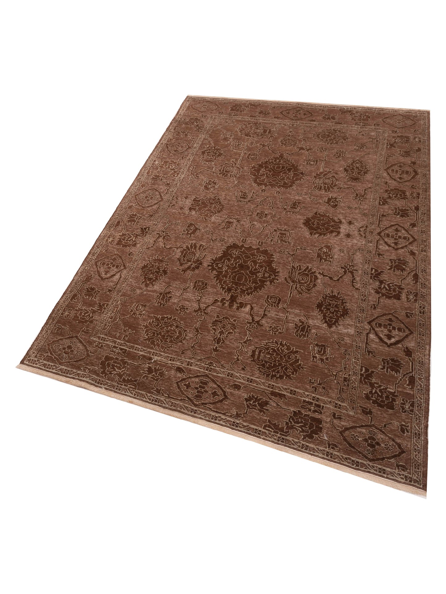 Defne Jade Brown Ice Blue 6.7x9.6 Hand Knotted Rug