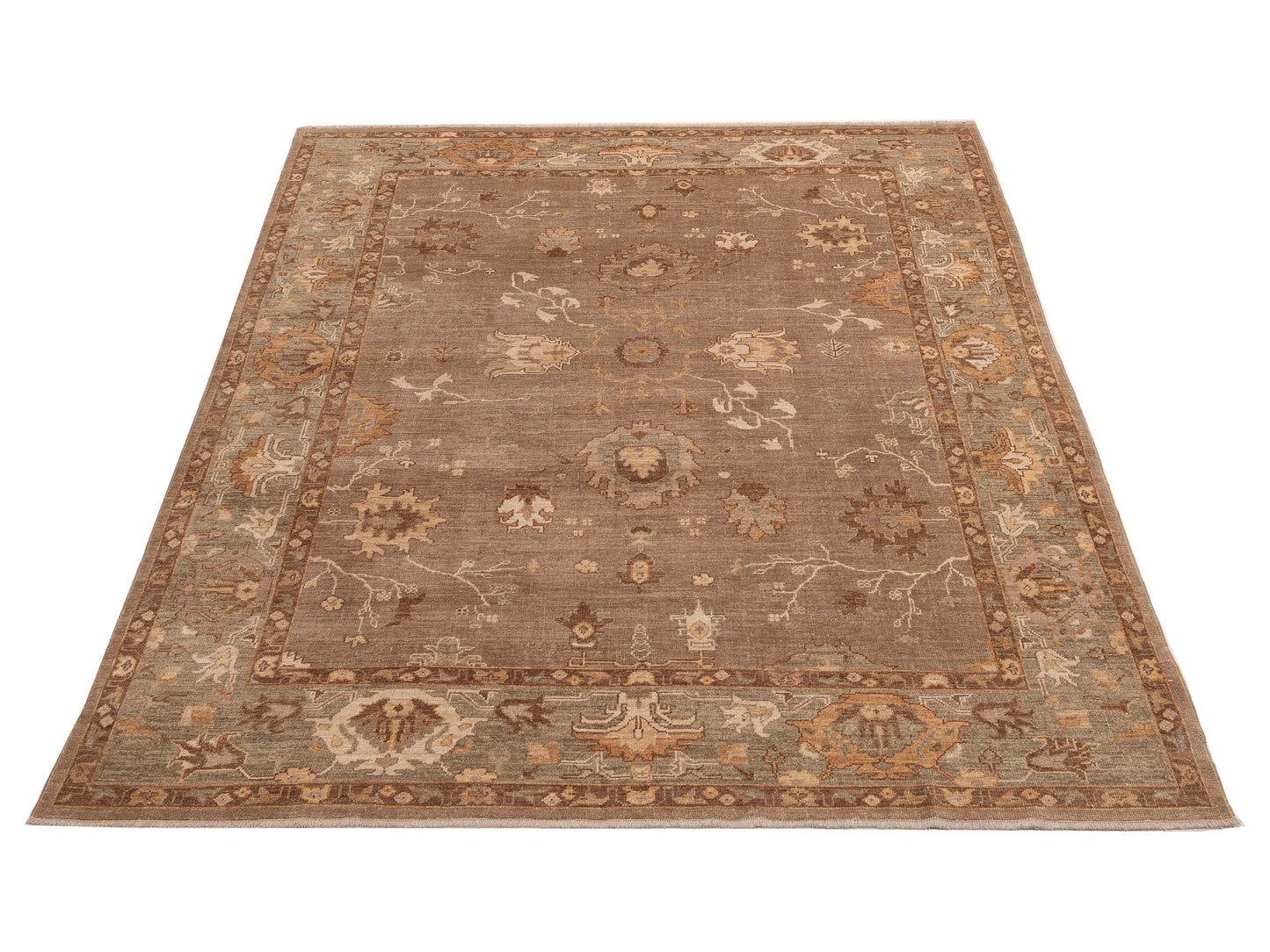 Angora Oushak 125790 Brown Green 8.10x10.7 Hand Knotted Rug