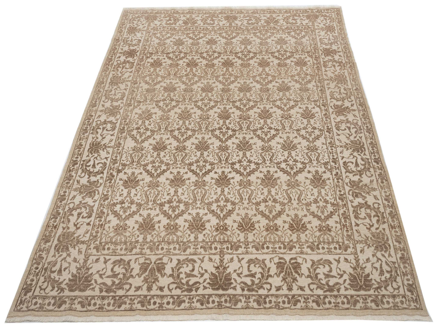 Defne Begonia Ivory Light Brown 8x9.8 Hand Knotted Rug