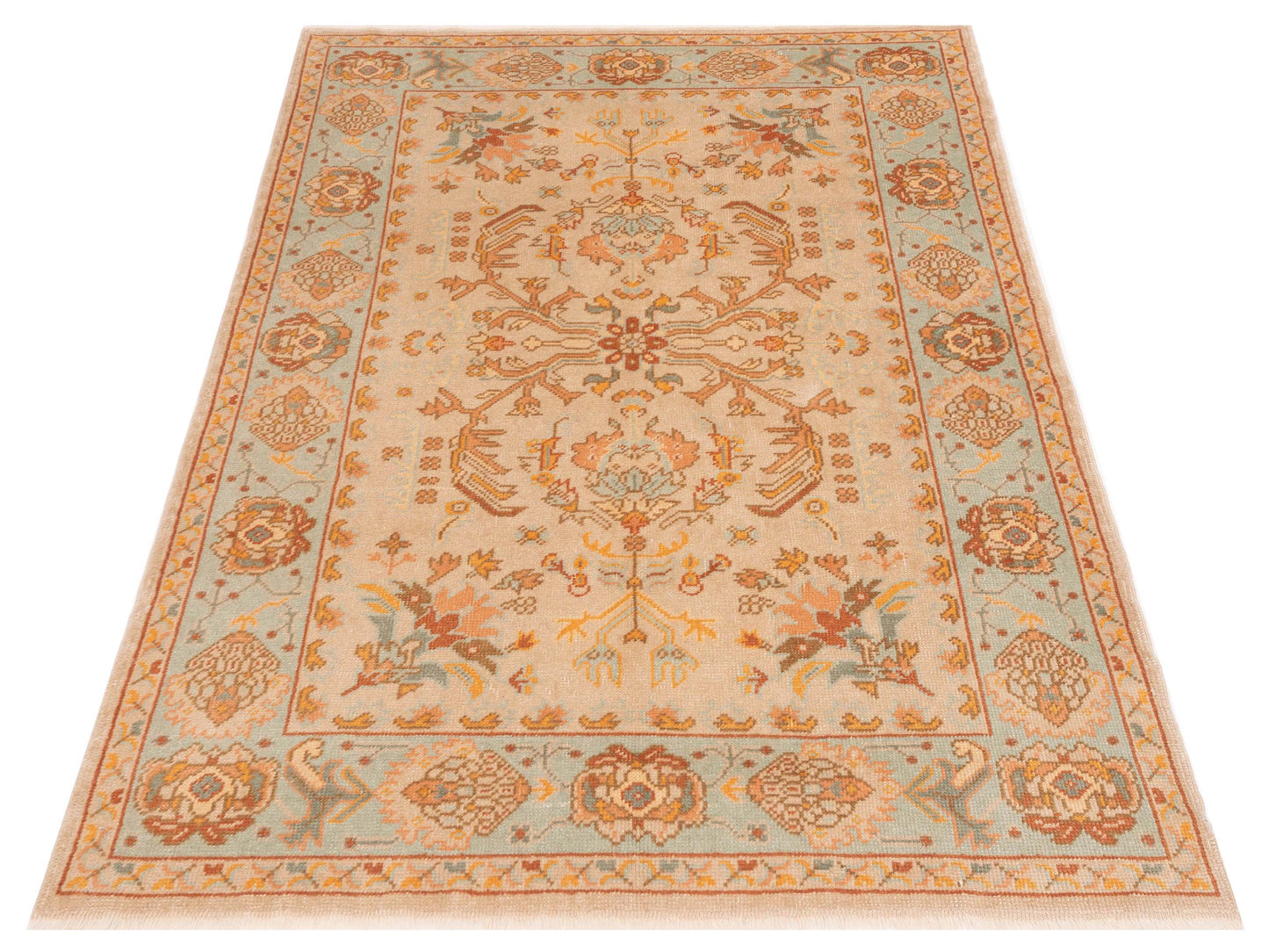 Anadol Oushak 145113 Beige Blue 5.3x7 Hand Knotted Rug