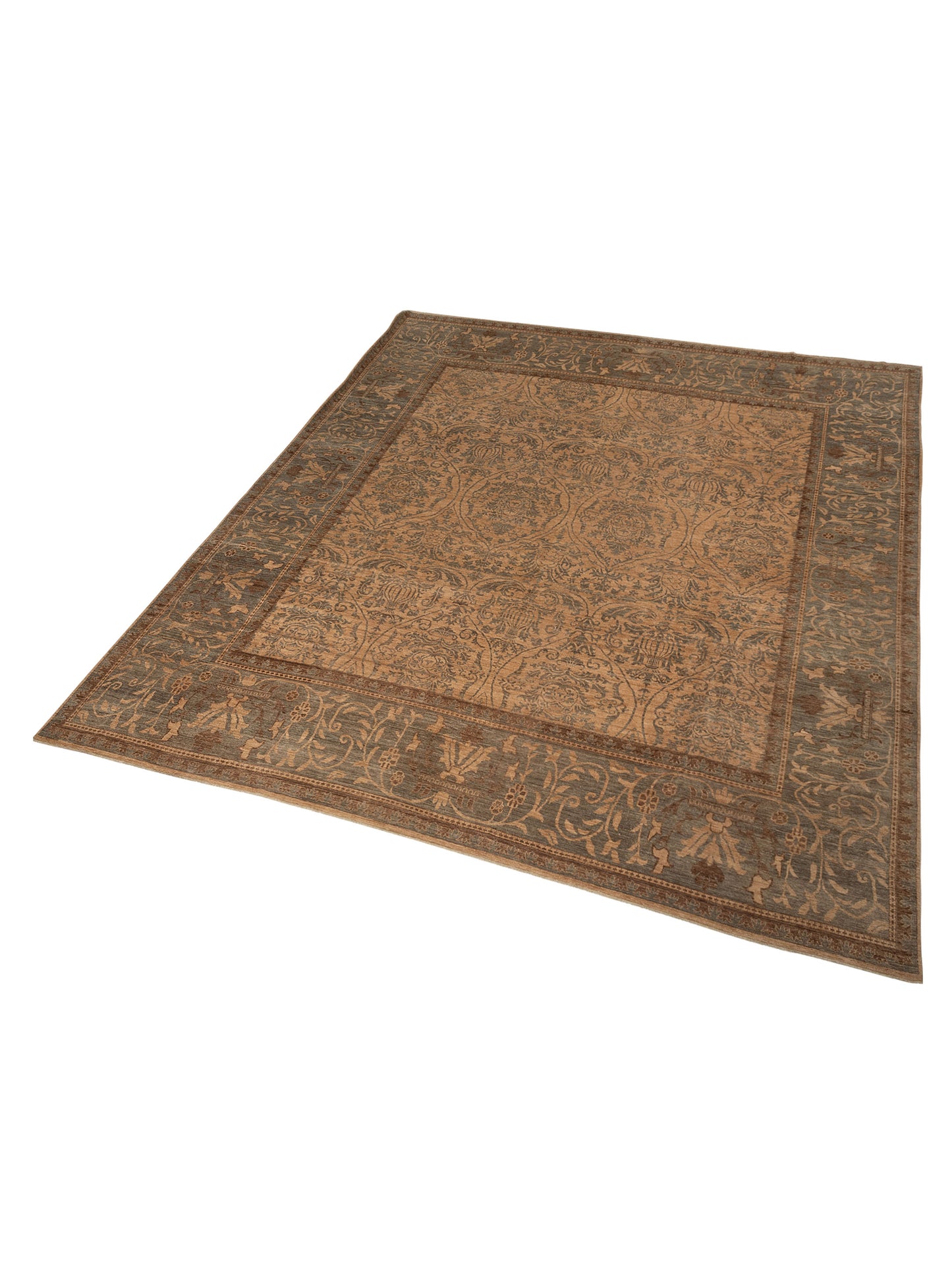 Elvan Julide Beige Green 16.7x16.7 Hand Knotted Rug