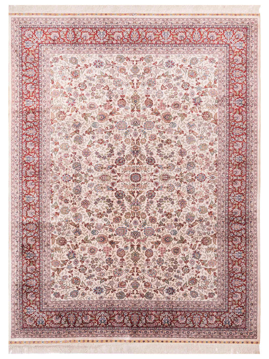 Pasha Pure Silk  Ivory Red Traditional