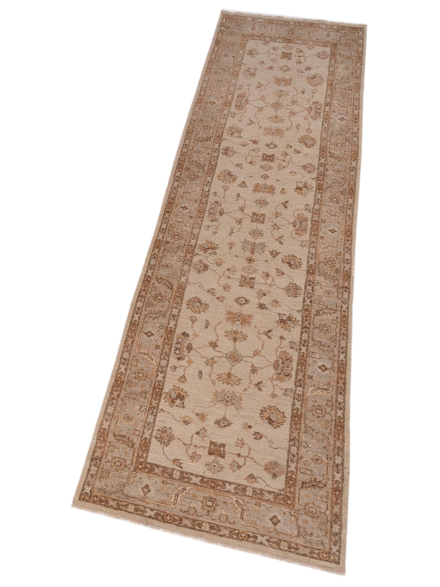Angora Oushak 112274 Ivory Silver 3.10x14.5 Hand Knotted Rug