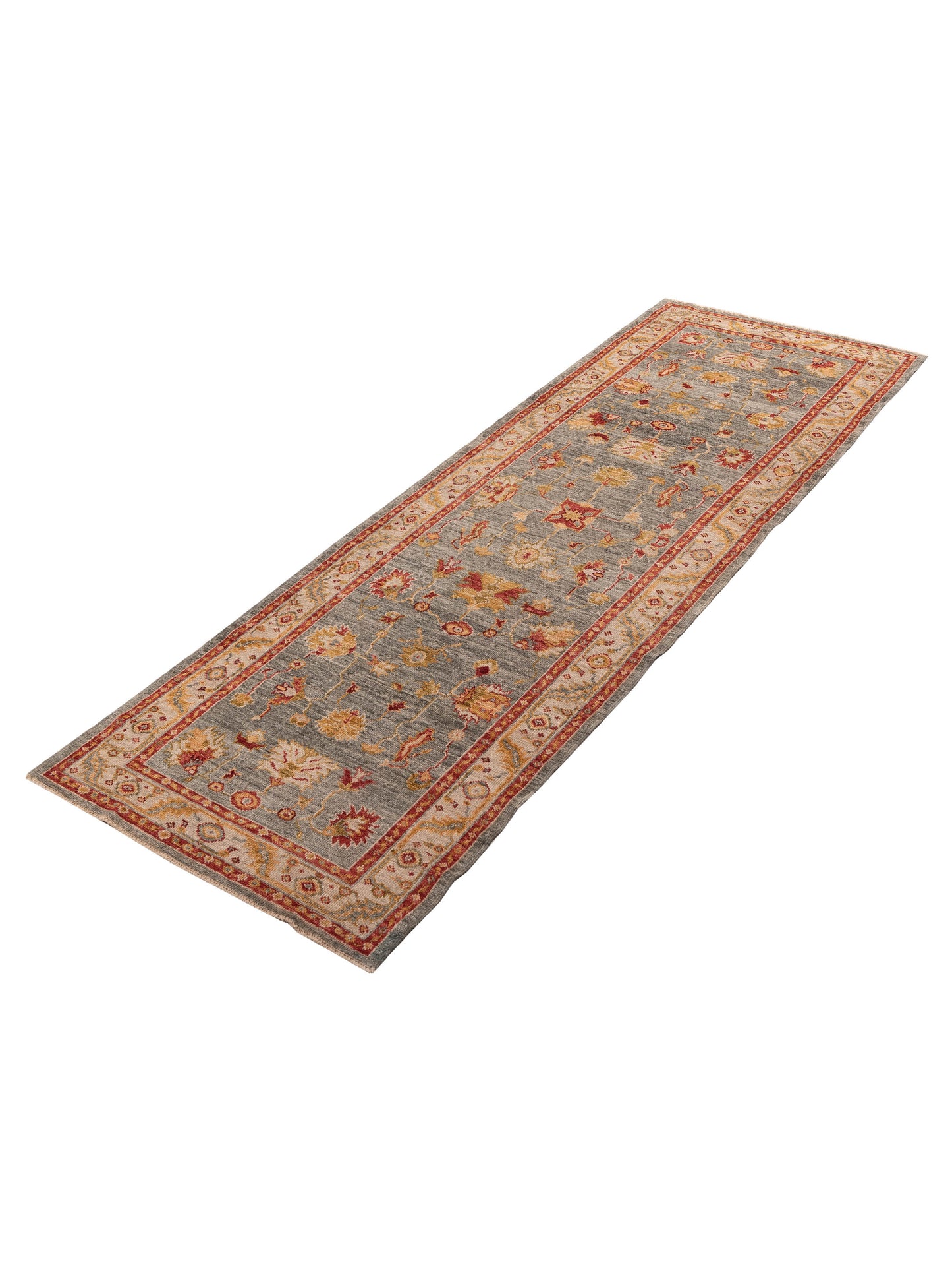 Angora Oushak 156219 Gray Ivory 3.11x11.8 Hand Knotted Rug