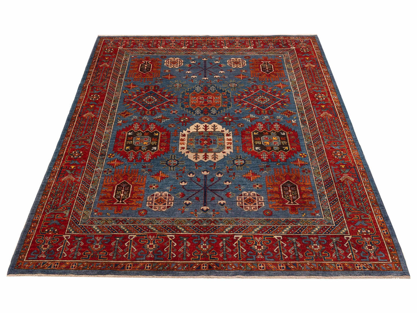 Artisan Kazak 151856 Indigo Red 8.6x10 Hand Knotted Rug