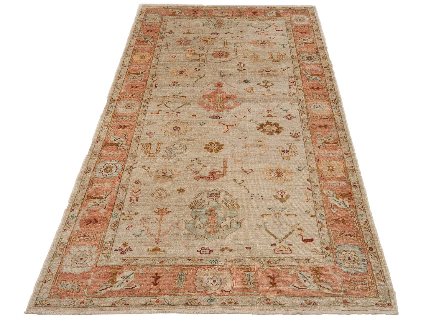 Angora Oushak 134283 Ivory Pink 6.1x12.4 Hand Knotted Rug