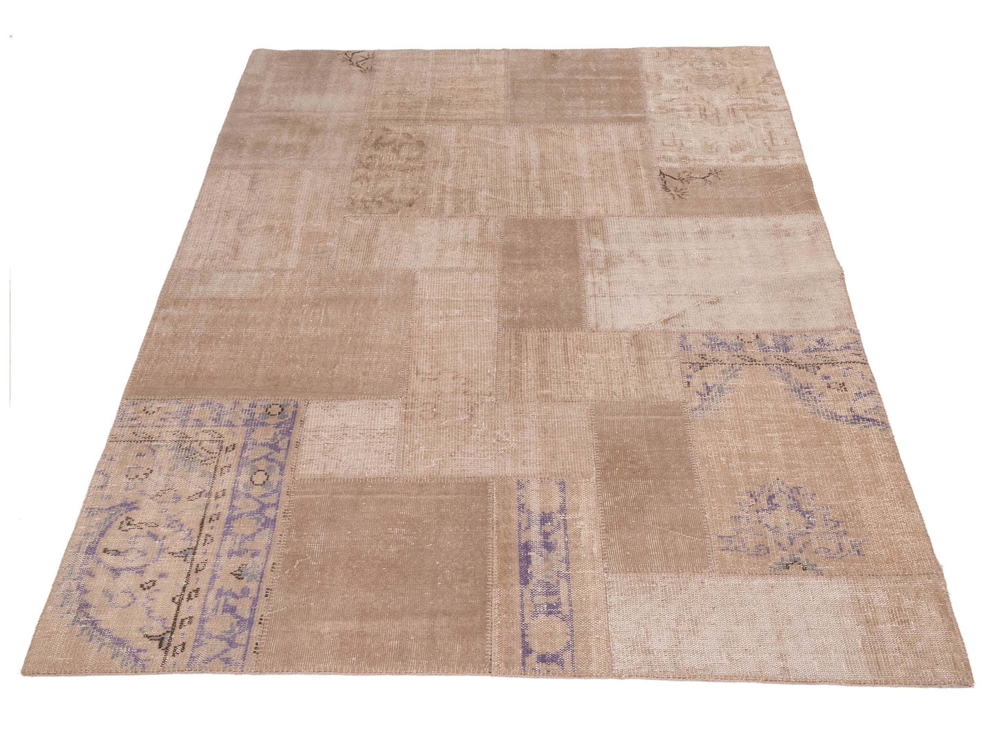Turkish Vestige Patchwork 111204 Beige Purple 6.7x8.3 Hand Knotted Rug