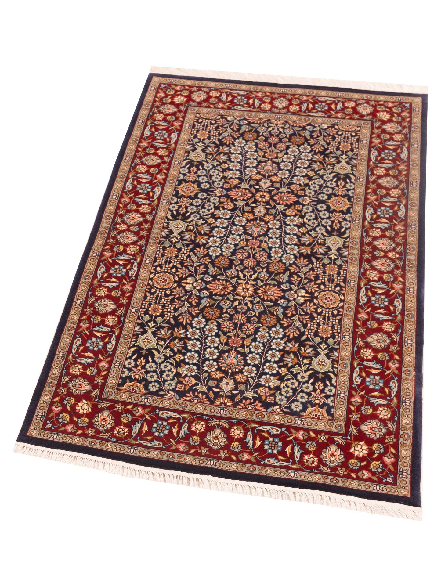 Pure Silk 119273 Navy Red 3x5.1 Hand Knotted Rug