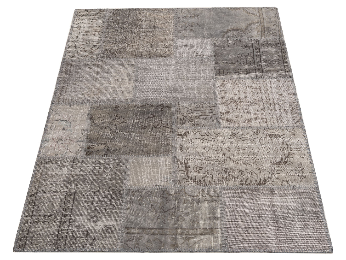 Turkish Vestige Patchwork 128947 Gray 5x8 Hand Knotted Rug