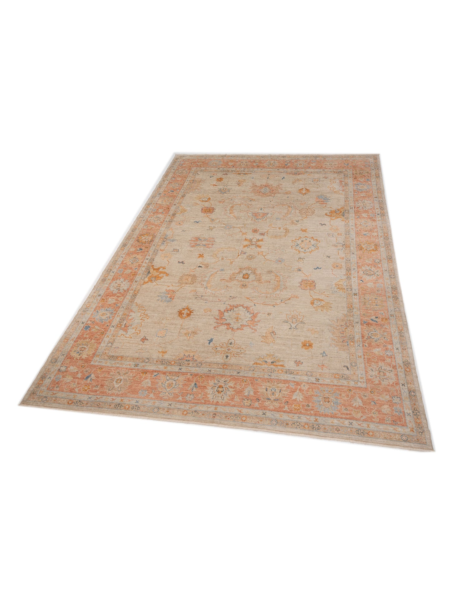 Angora Oushak 149563 Ivory Rust 12.1x15.8 Hand Knotted Rug