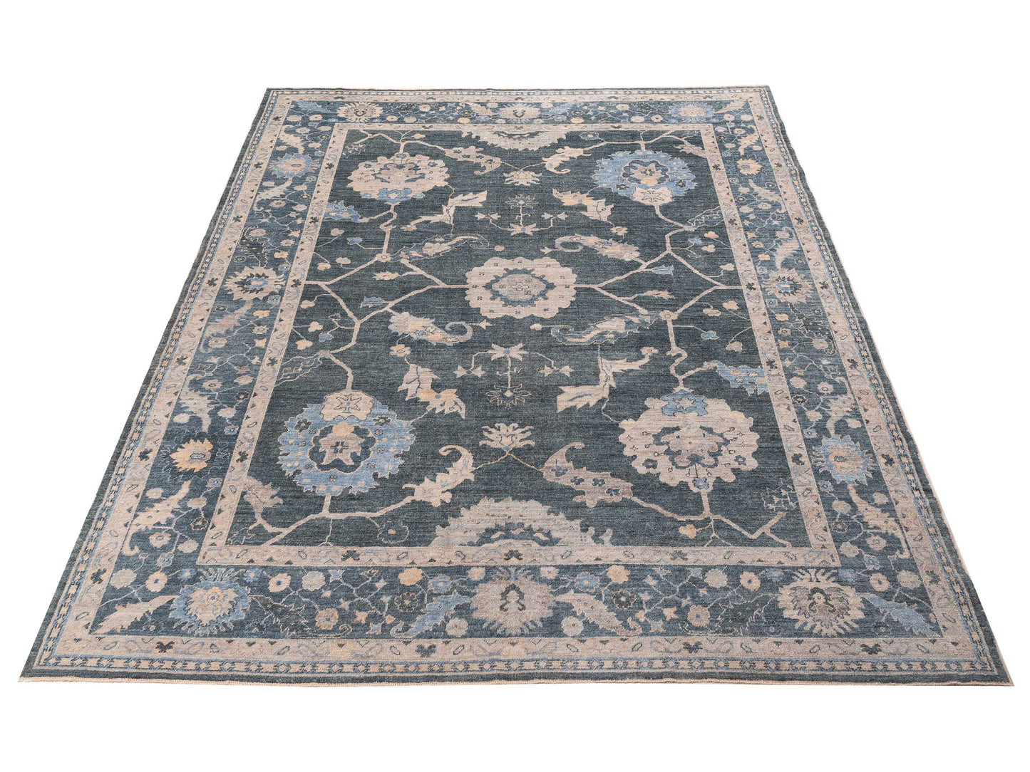 Angora Oushak 156291 Blue Blue 11.10x14 Hand Knotted Rug