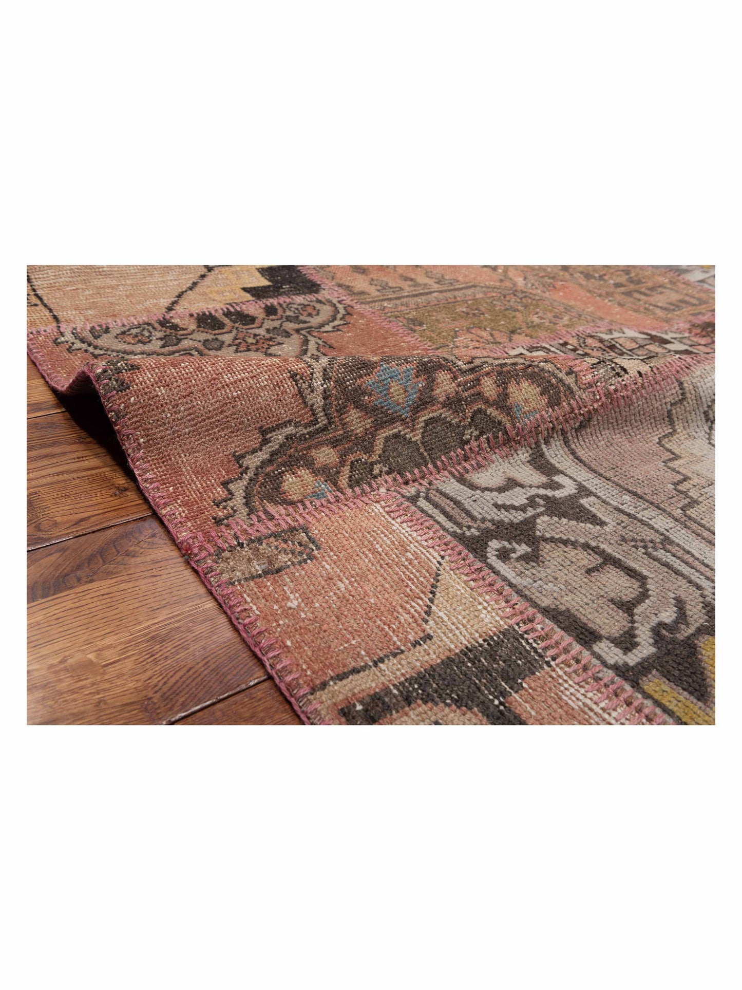 Turkish Vestige Patchwork 111890 Pink Brown 7.8x12 Hand Knotted Rug