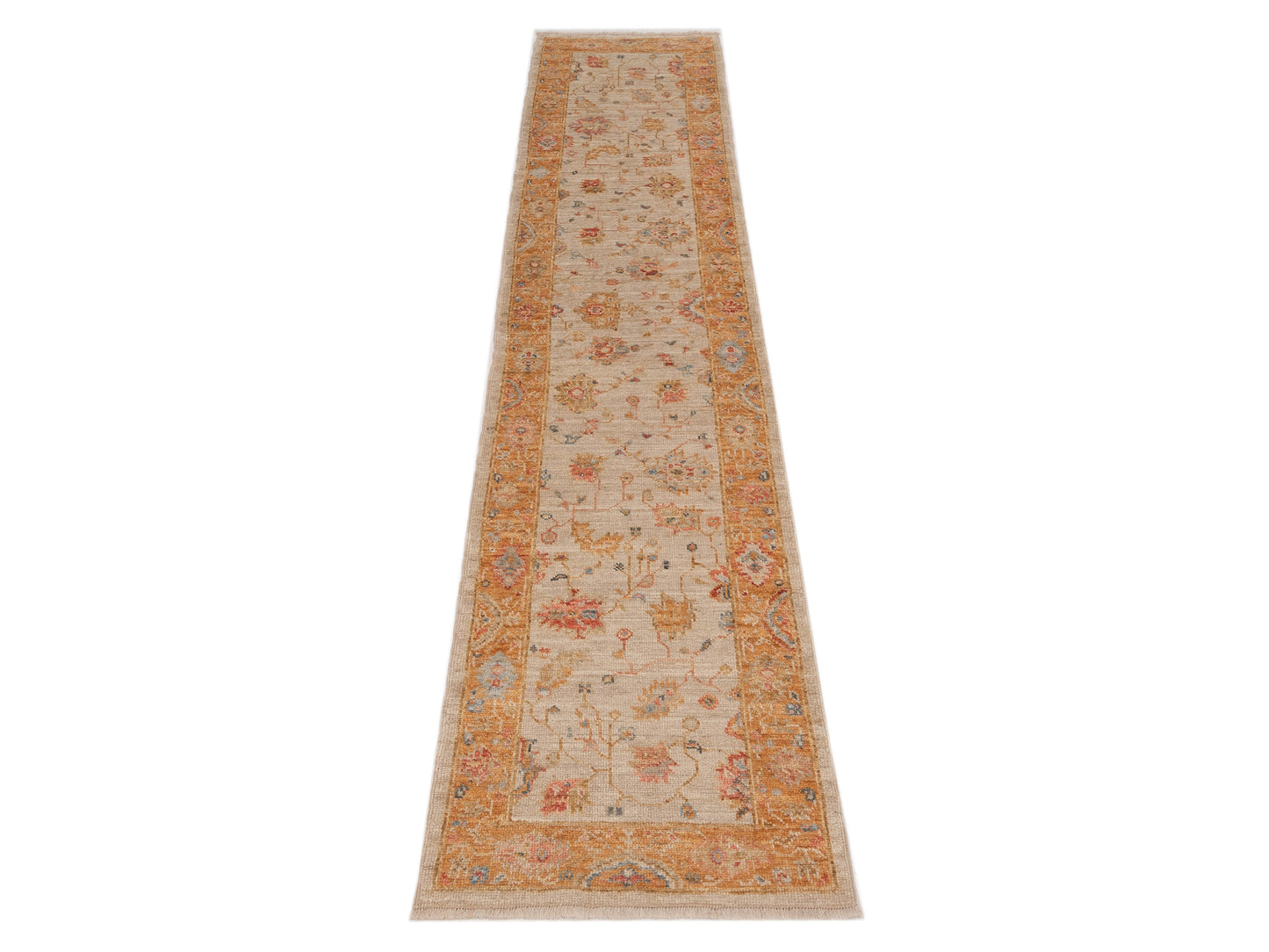 Angora Oushak 149492 Ivory Orange 2.6x12 Hand Knotted Rug