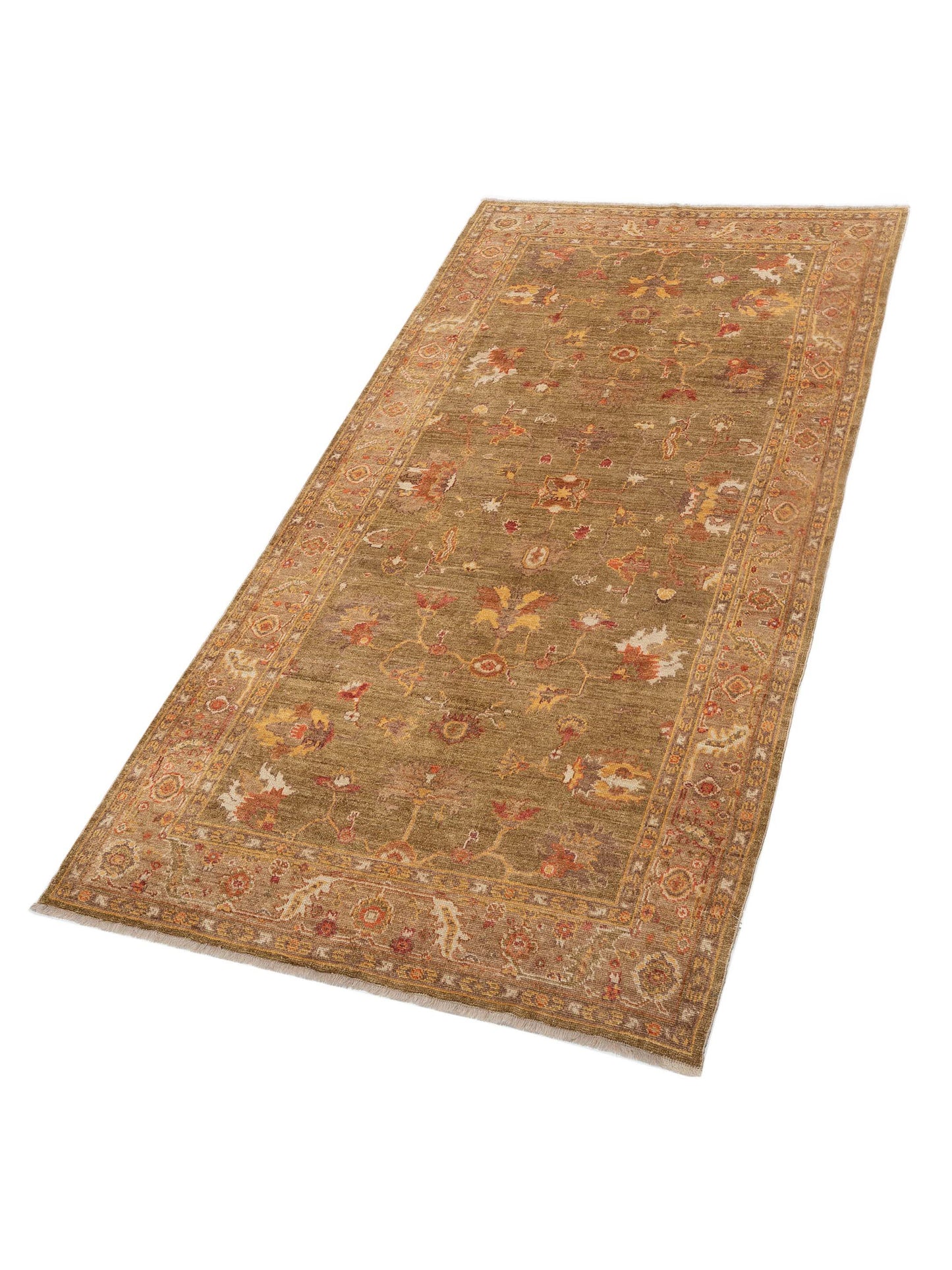 Angora Oushak 109650 Green Light Brown 6.3x12.4 Hand Knotted Rug