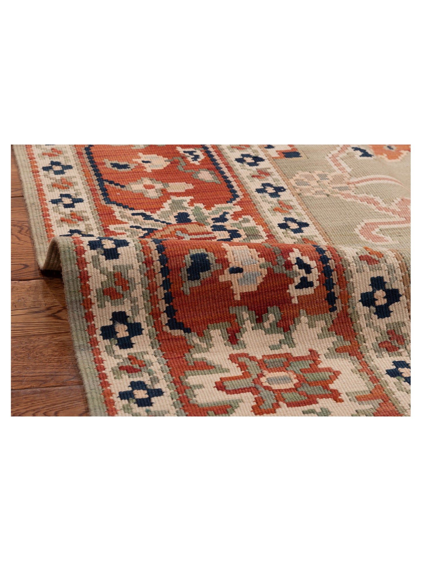Transilvanian Kilim 153706 Green Red 6.9x8.5 Hand Woven Rug