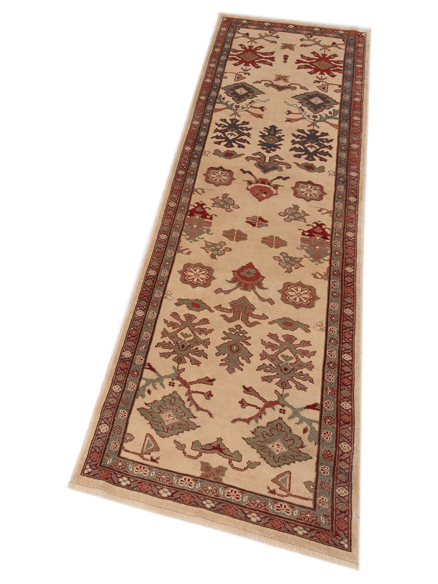 Antique Loom 147363 Ivory Green 3x11.1 Hand Knotted Rug