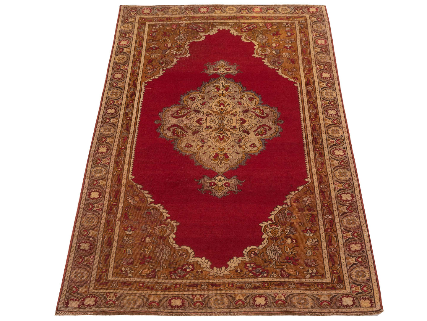 Old Anatolian 122119 Red Gold 4.1x6.3 Hand Knotted Rug