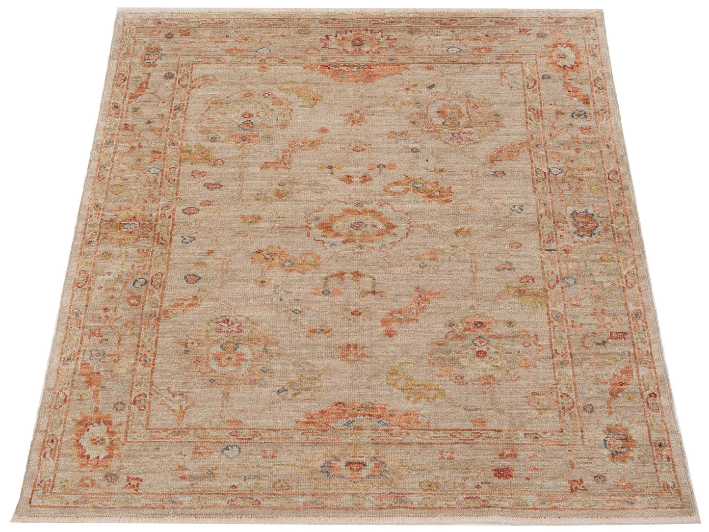 Angora Oushak 148261 Ivory Silver 4.11x6.6 Hand Knotted Rug