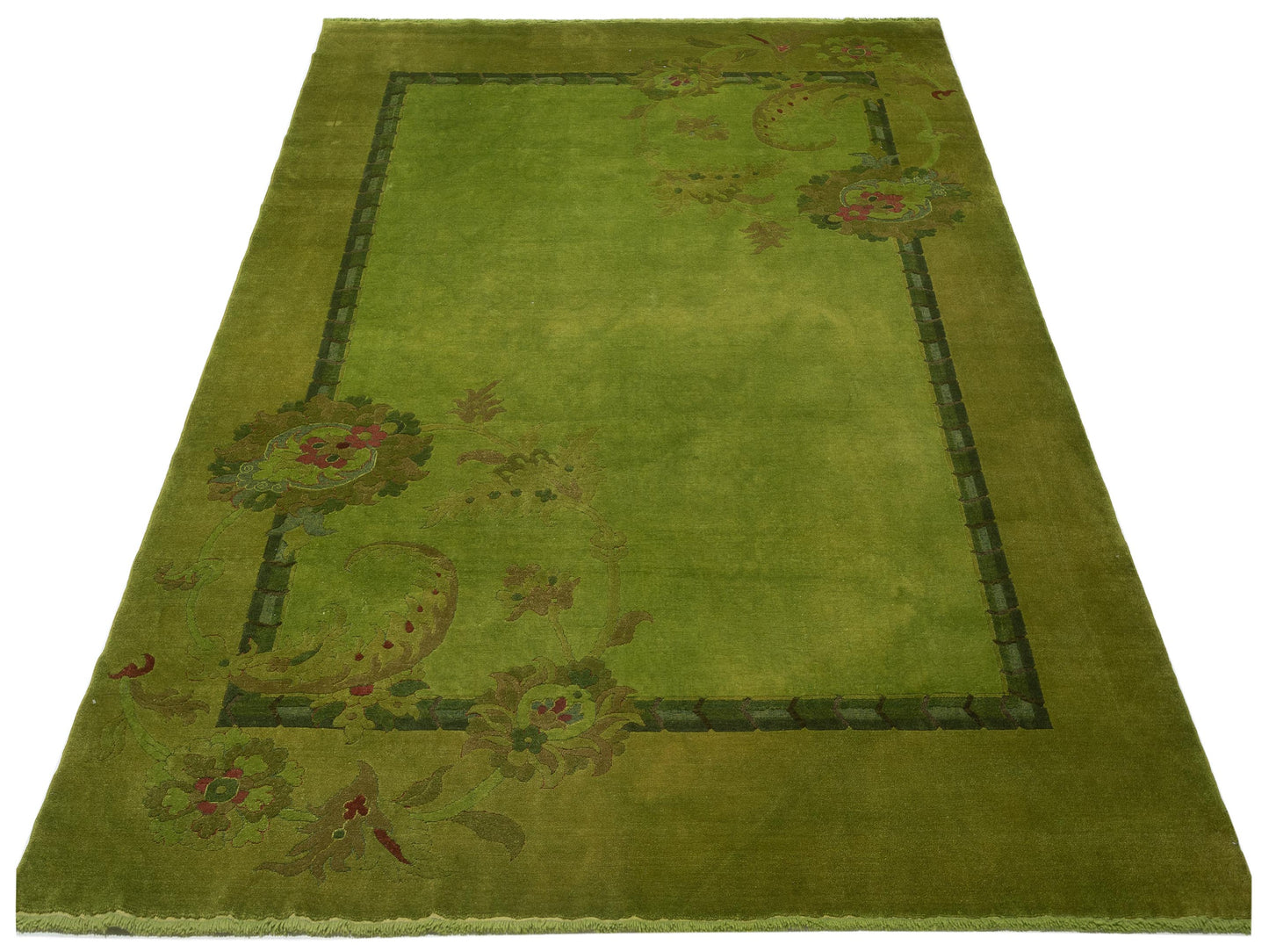 Vintage 106718 Green 8.7x11 Hand Knotted Rug